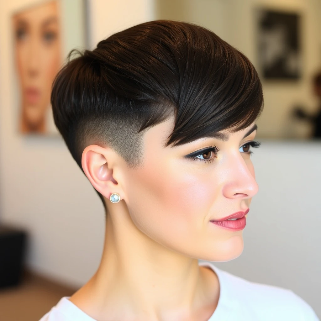 Deep Side Part Pixie with a Polished Tuck with a Clean Edge