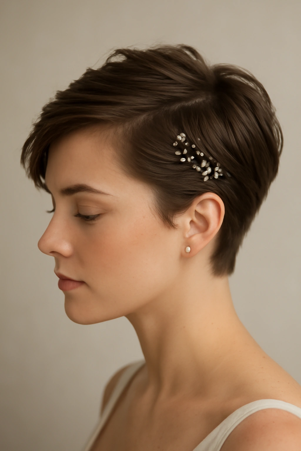 Polished Short Hair with a Deep Side Part and Smooth Tuck with a Polished Shape