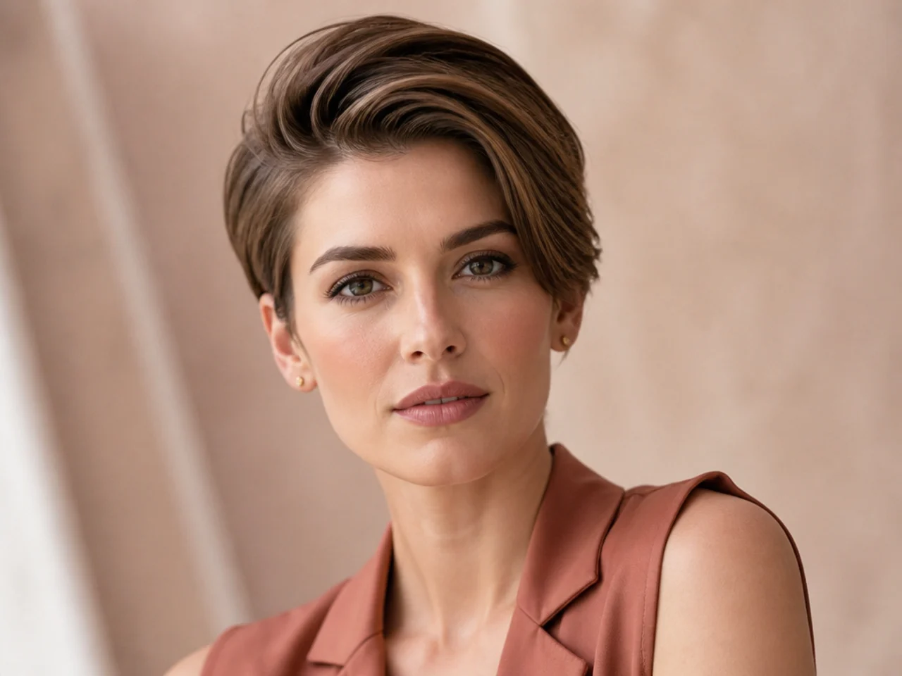 Short Hair Deep Side Part with a Tidy Tucked Side for Winter Nights