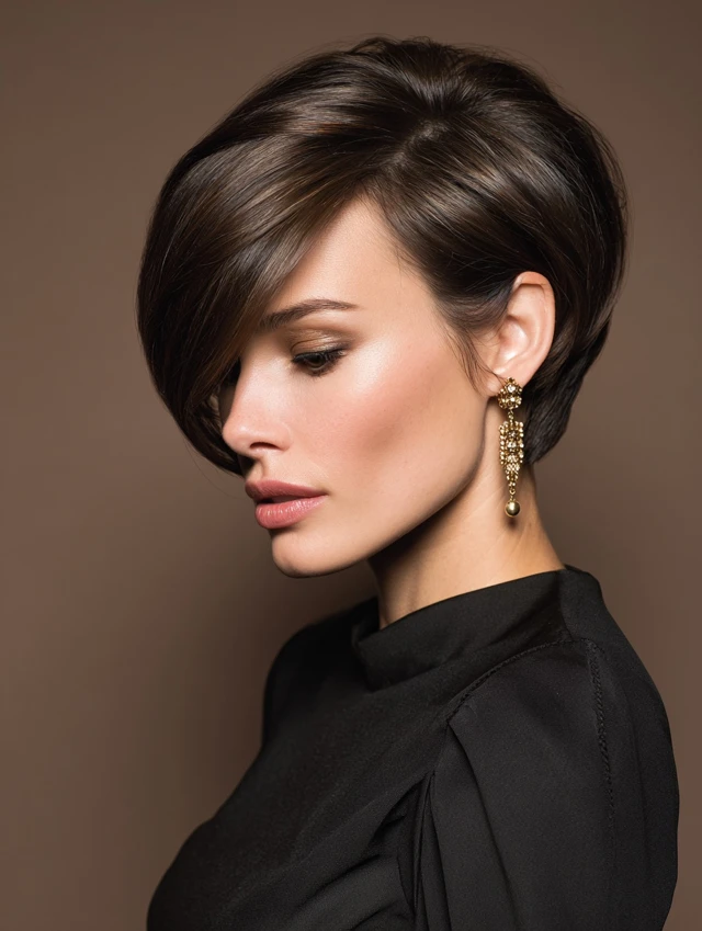 Short Hair Deep Side Part with a Tidy Tucked Side for Winter Style