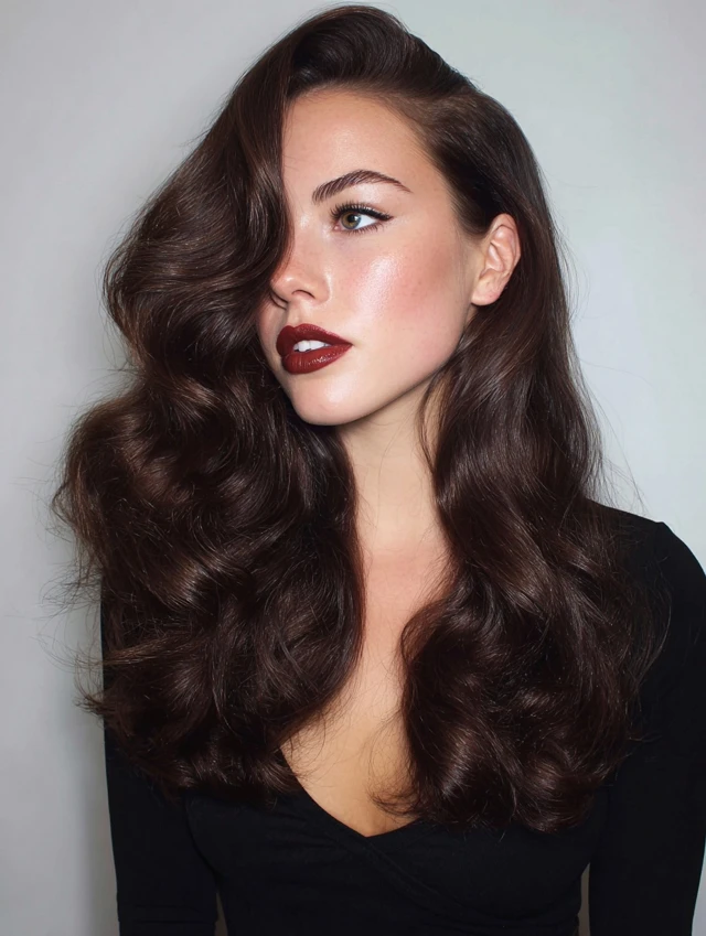 Wavy Hair with Root Lift and a Deep Side Part