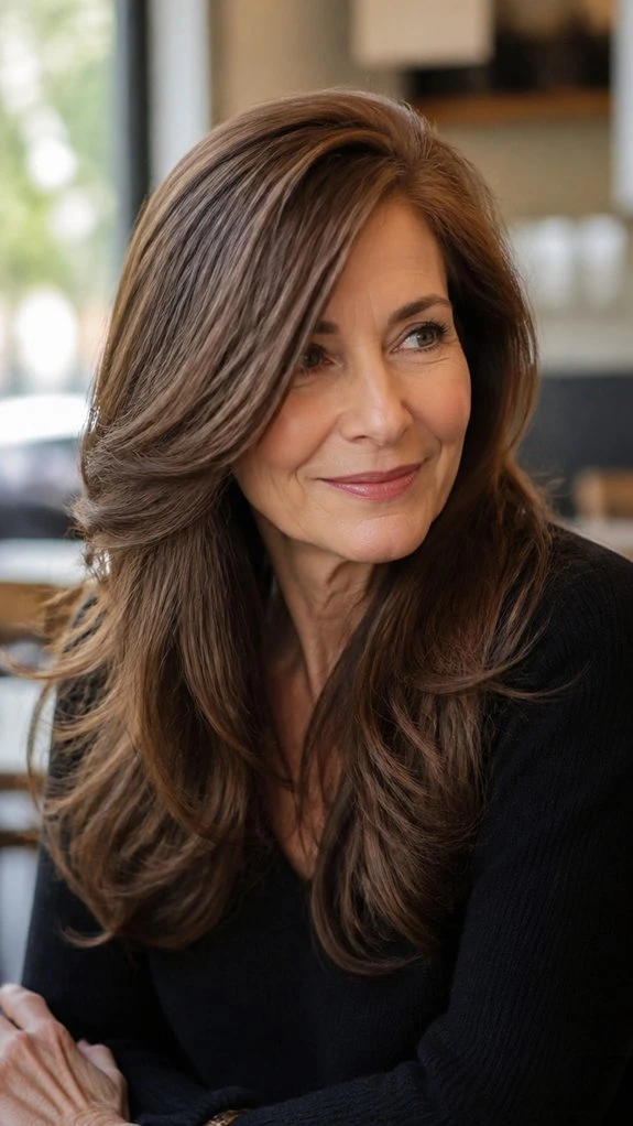 Deep Side Part Wavy Hair with a Polished Winter Shape