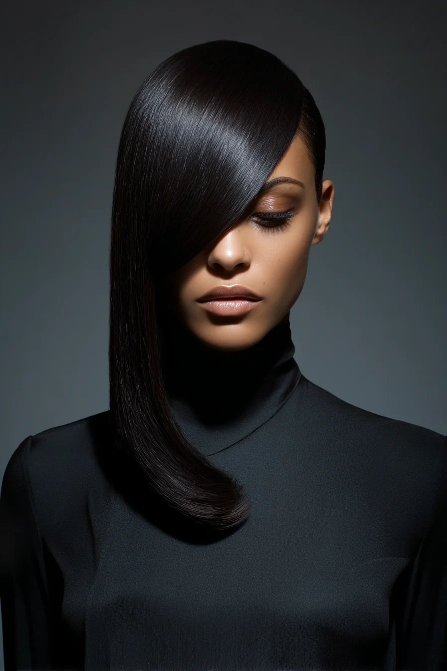 Sleek Straight Hair with a Deep Side Sweep for Everyday Polish