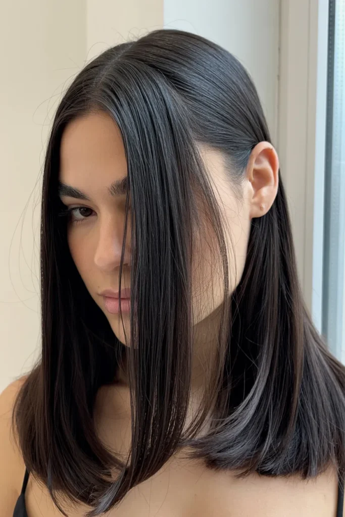 Sleek Straight Hair with a Deep Side Sweep for a Polished Look