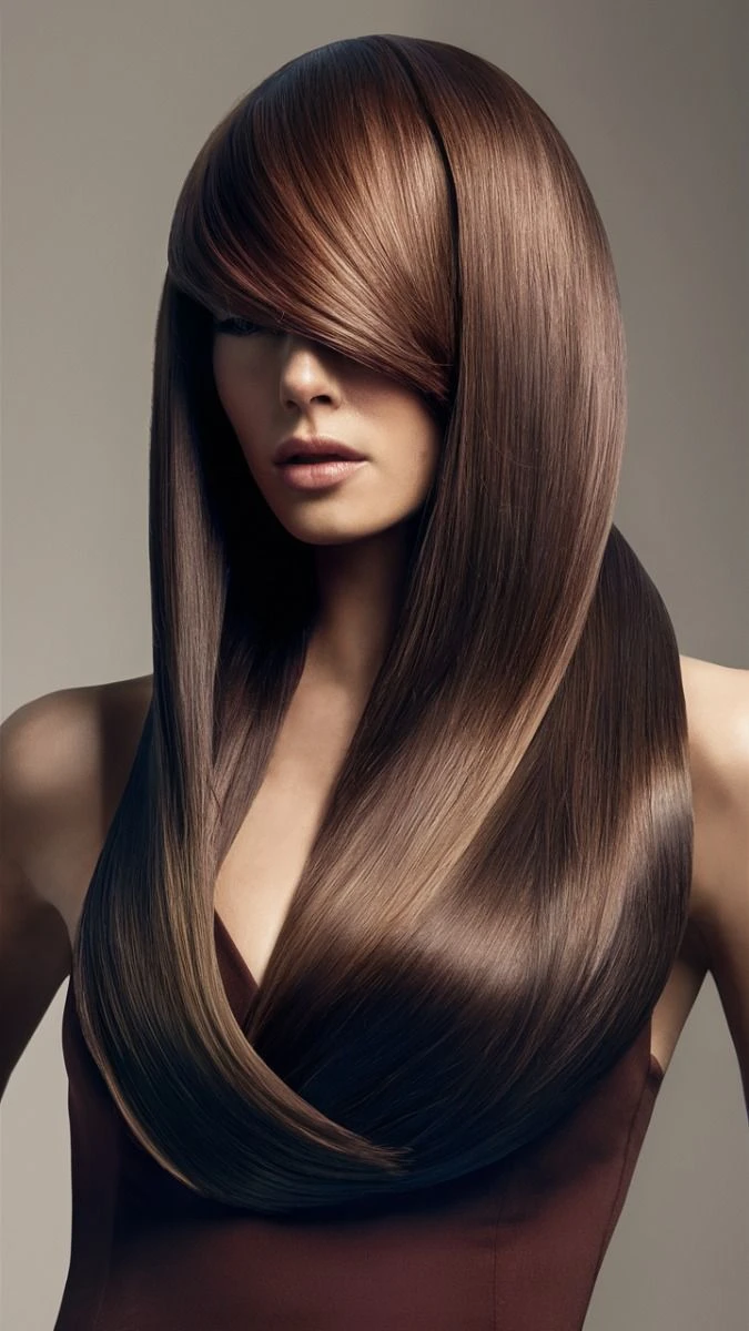 Sleek Straight Lengths with a Soft Deep Part for Evening Glamour