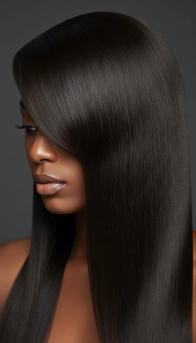 Sleek Straight Hair with a Deep Side Sweep with a Clean Finish