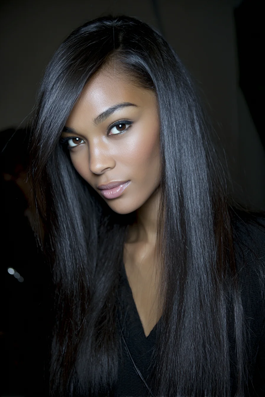 Deep Side Part with Sleek Straight Lengths with a Soft Finish