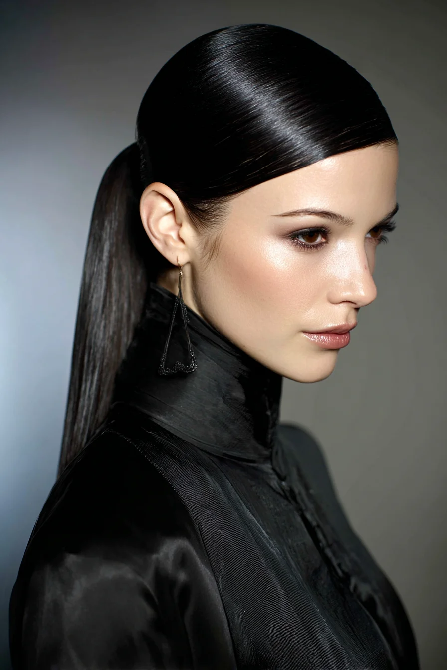 Sleek Side-Part Ponytail with Long Straight Lengths