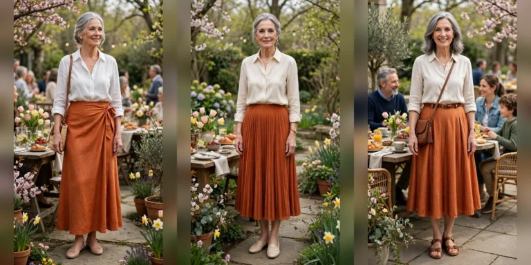 38 Women Over 60 Burnt Orange Skirt Outfits for Spring Brunches That Are Fresh, Chic and Easy to Wear