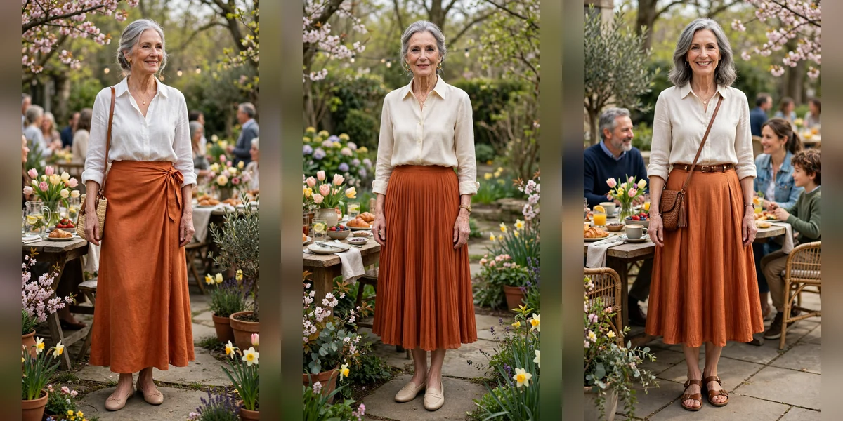 38 Women Over 60 Burnt Orange Skirt Outfits for Spring Brunches That Are Fresh, Chic and Easy to Wear