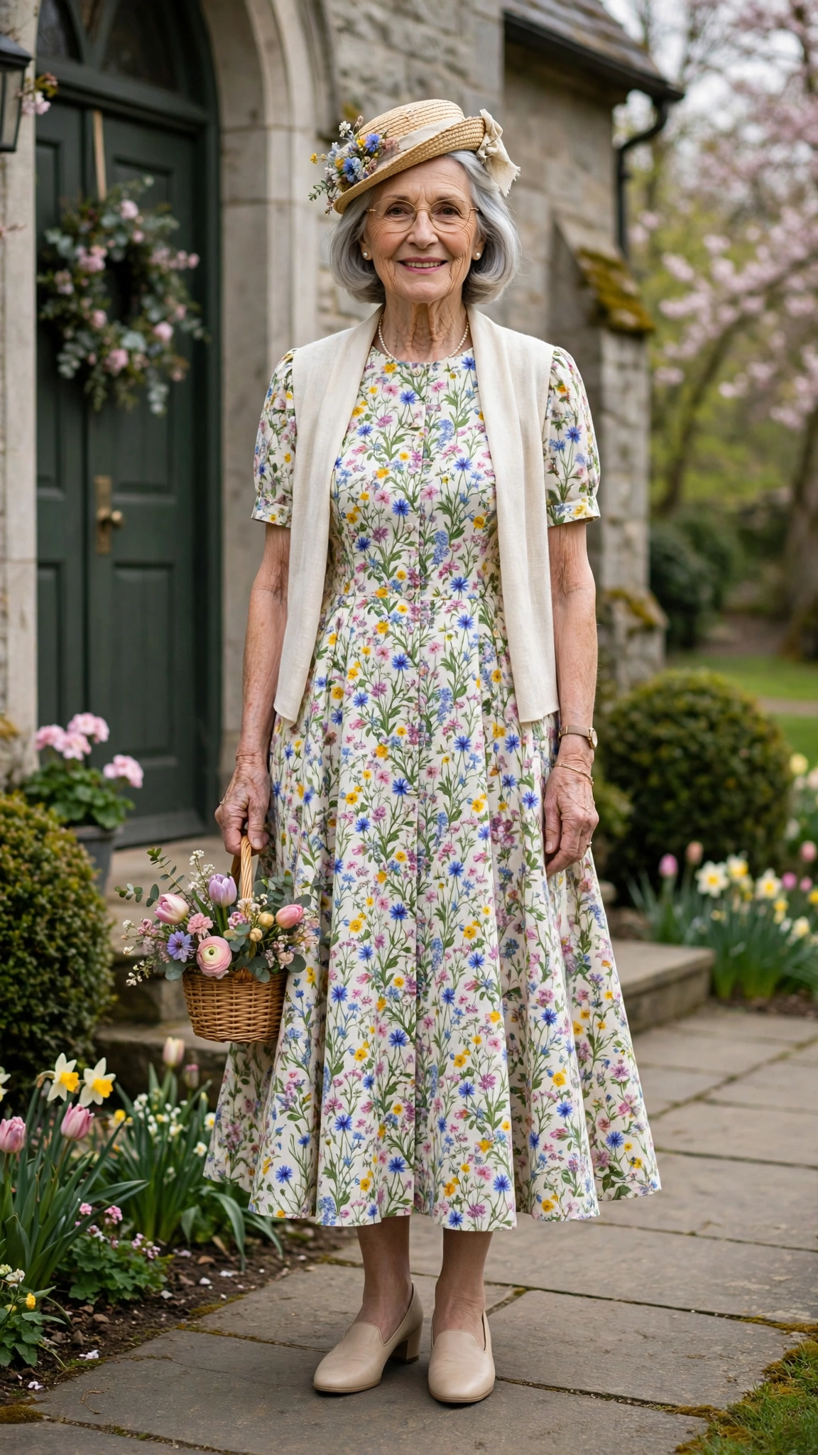 Wildflower A-line dress with a small hat