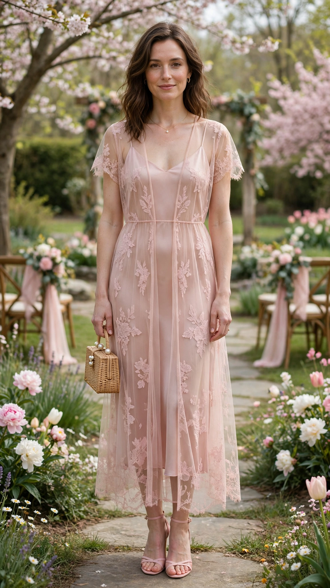 Blush sheer slip dress with an overlay and a slip underneath