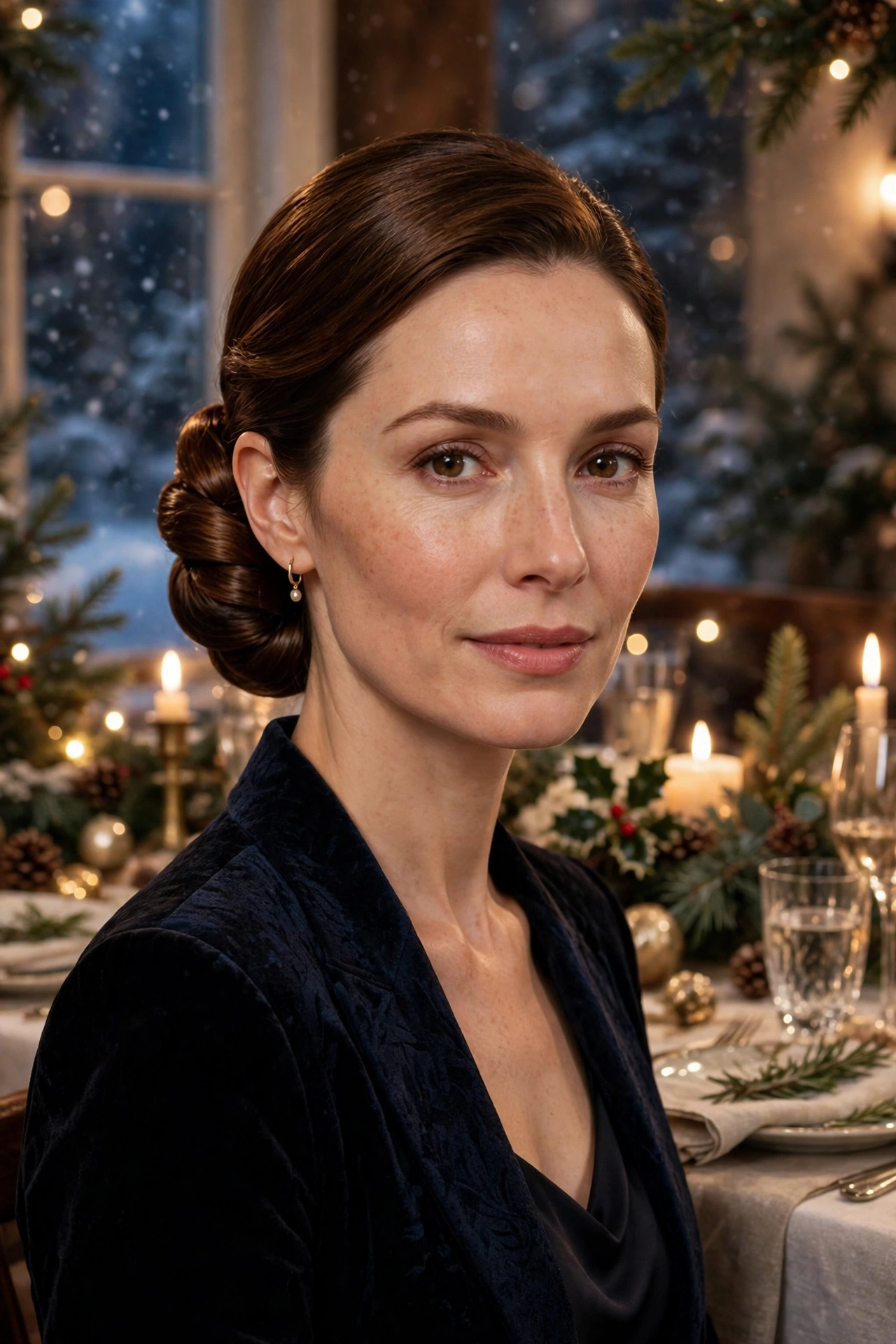 Twisted chignon with a polished nape, high-shine polished