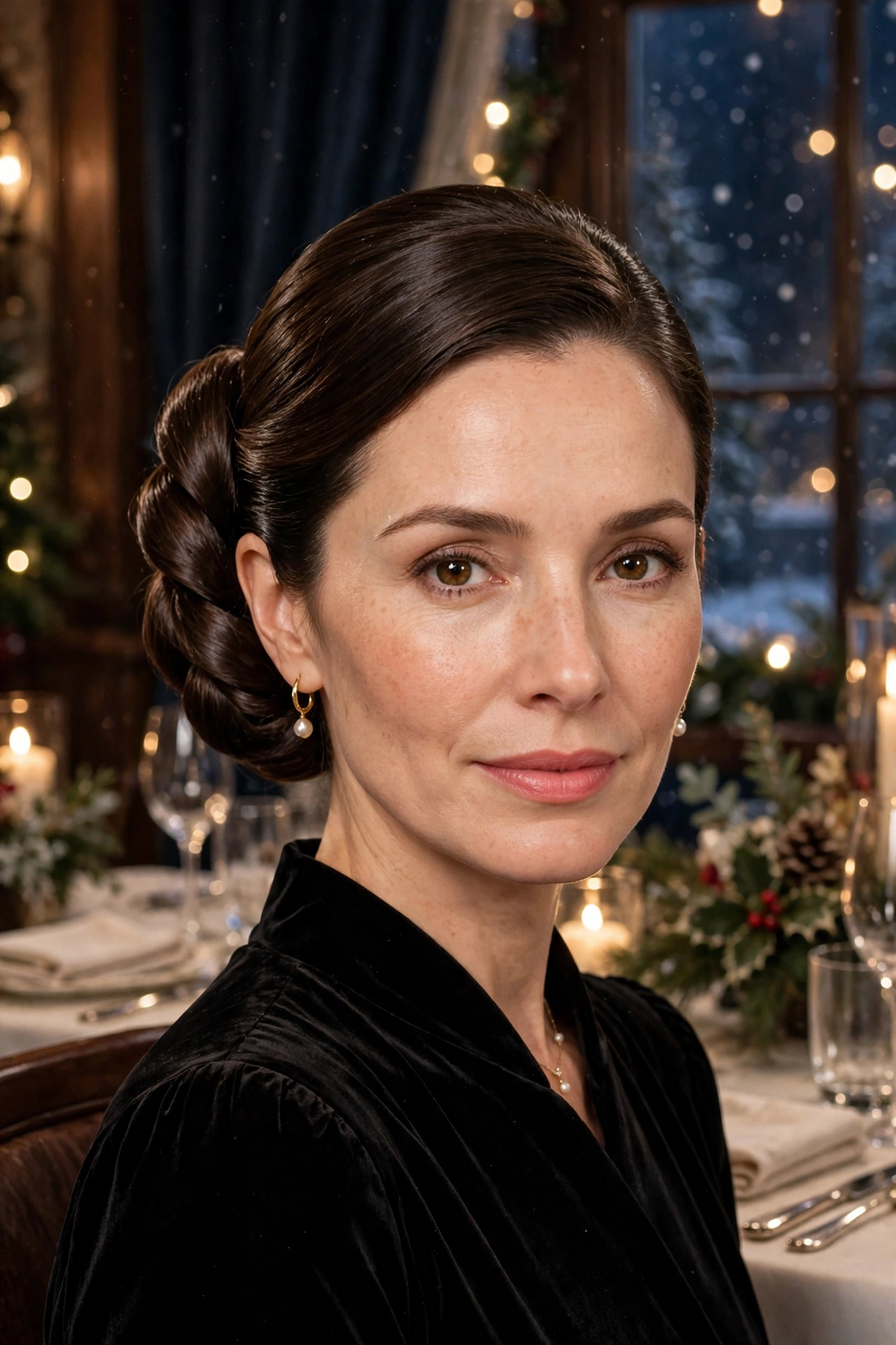 Double-twist chignon, high-shine polished