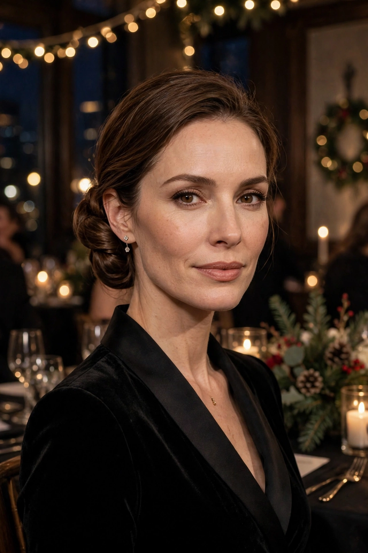 Low sculptural chignon, refined with a clean nape