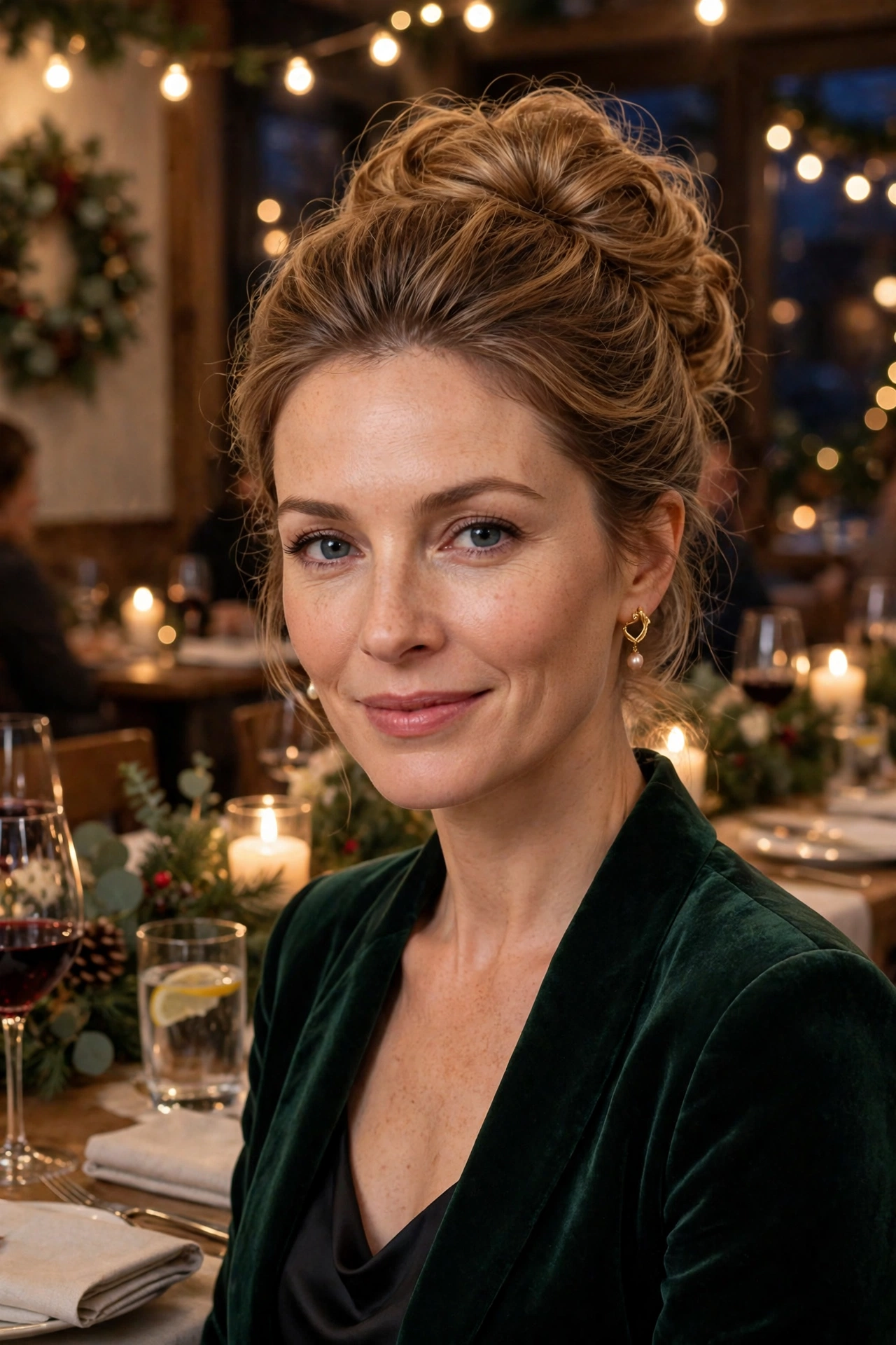 Voluminous chignon for fine hair, lightly textured for a festive dinner