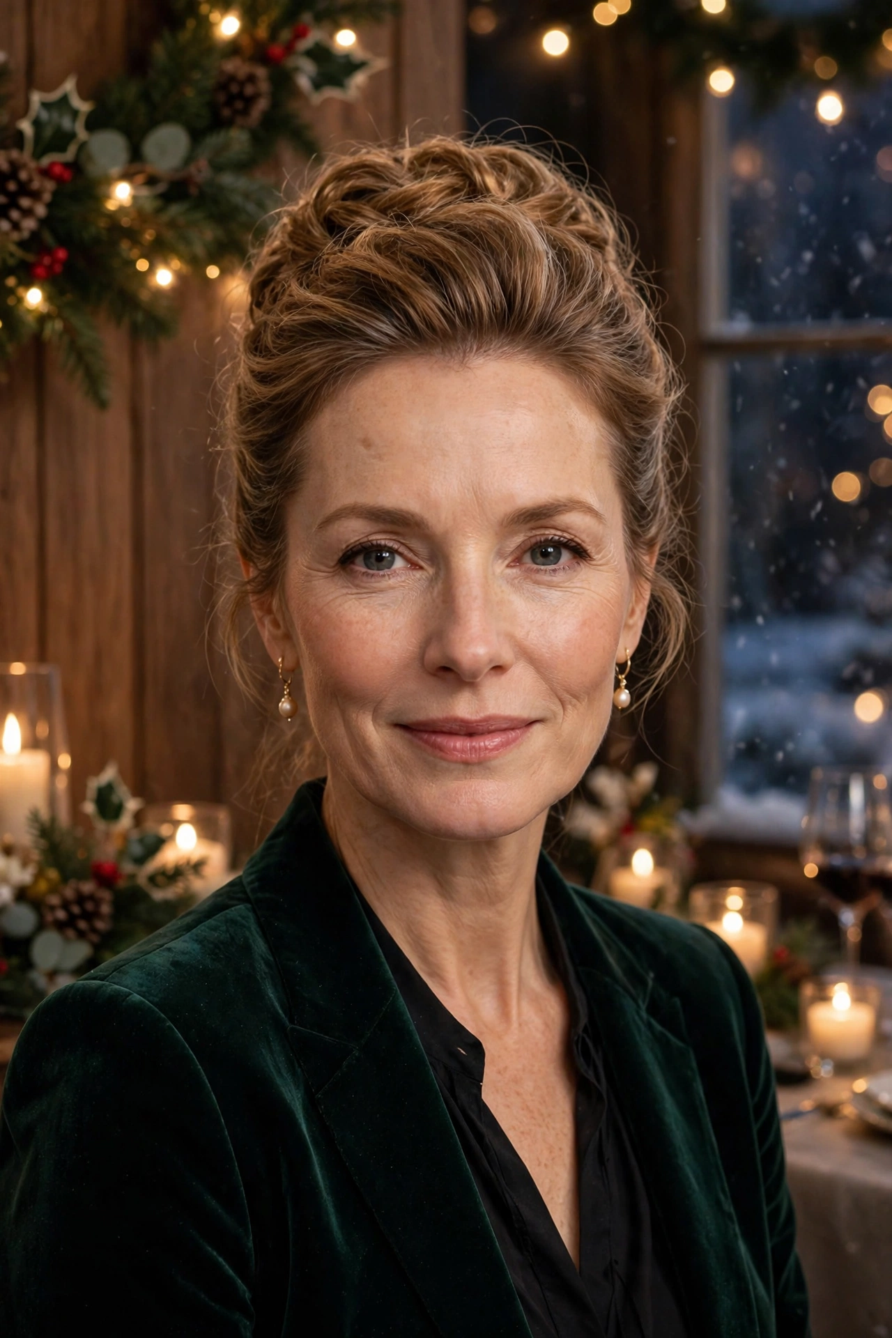 Textured chignon for fine hair with a full crown, refined with crown lift for a winter party