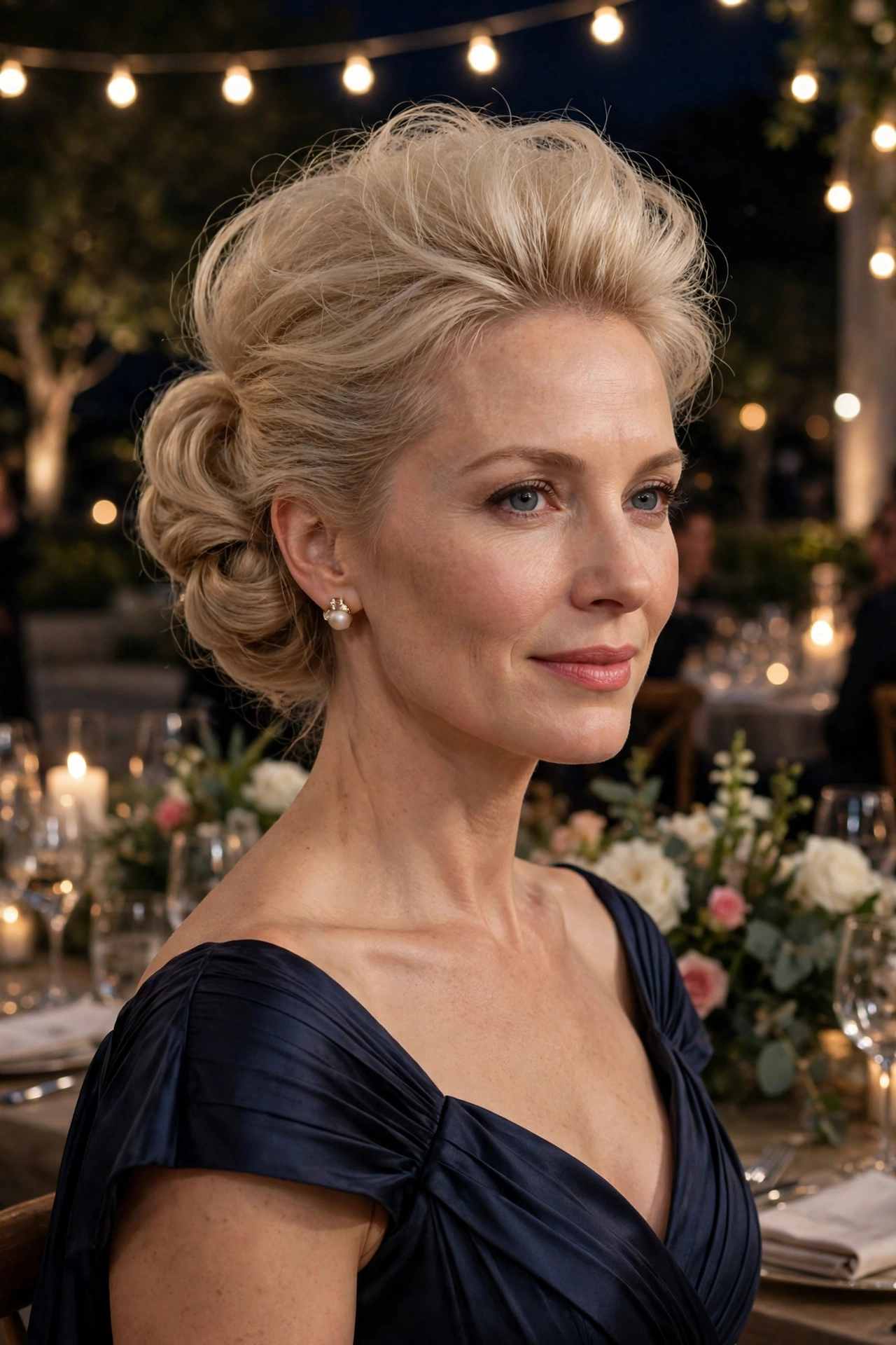 Voluminous chignon for fine hair, gently teased at the crown
