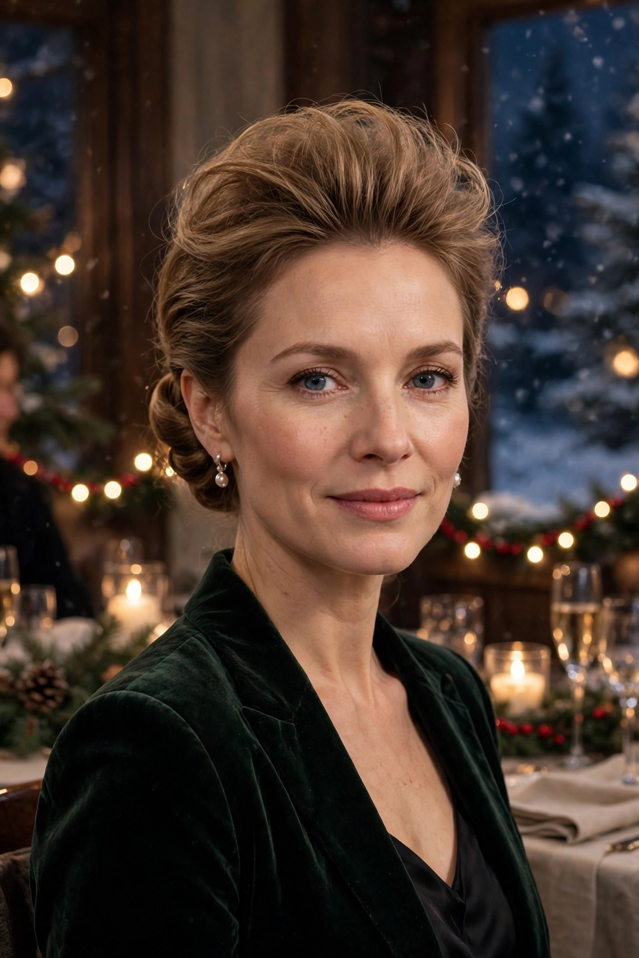 Polished chignon for fine hair with a teased crown, gently teased at the crown for a winter party