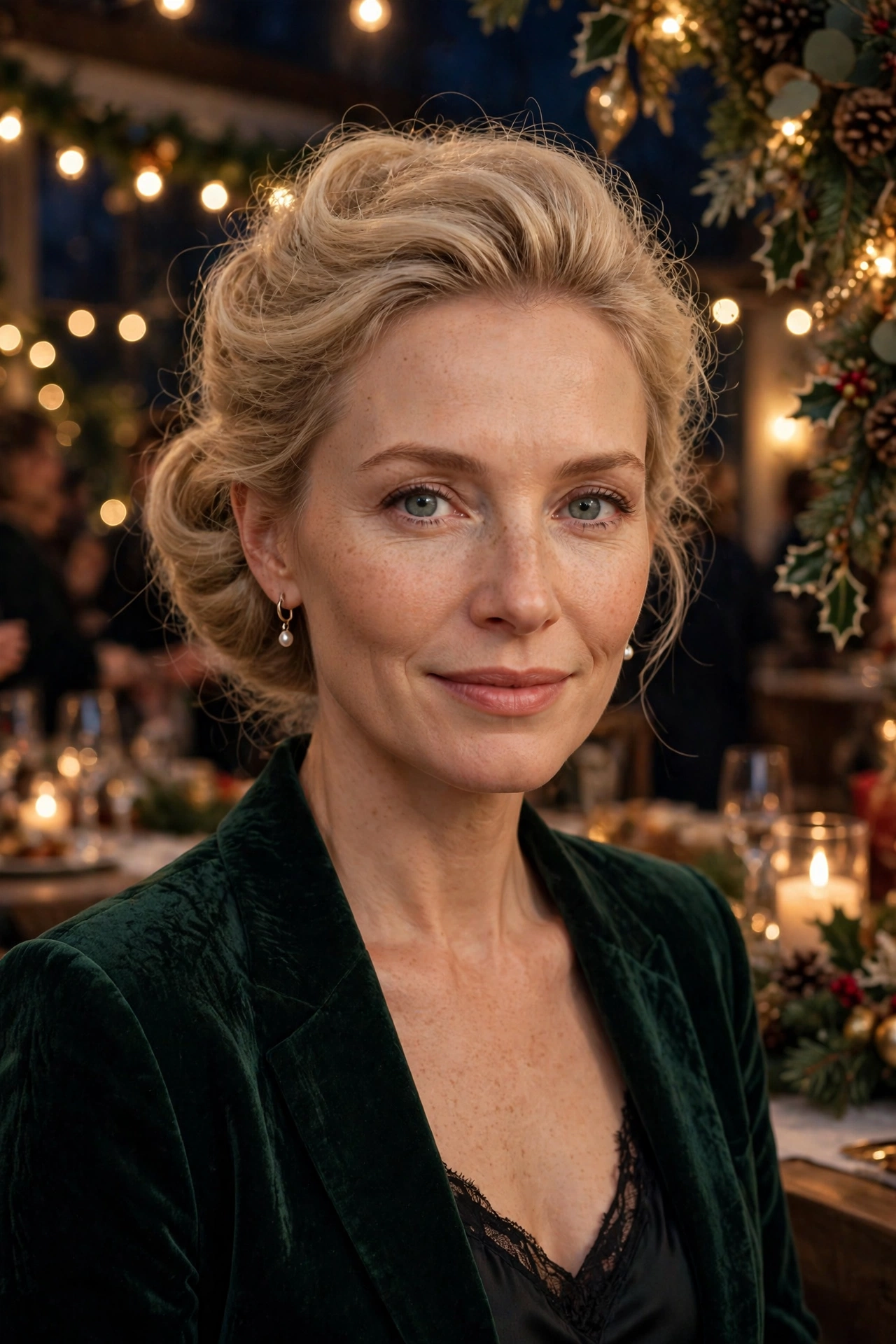 Padded chignon for fine hair with volume at the crown, lightly textured for a holiday evening