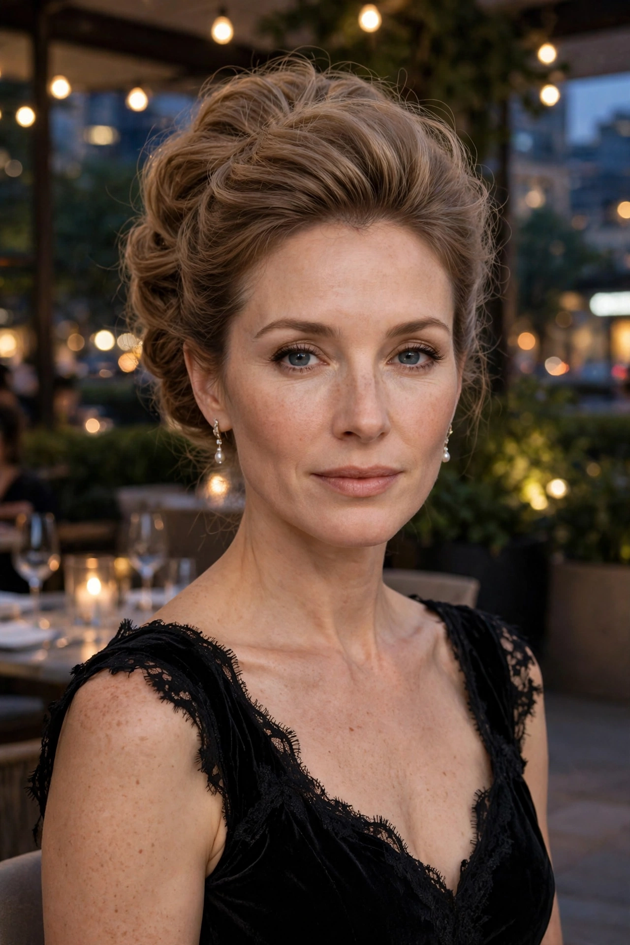 Voluminous chignon for fine hair, gently teased at the crown for an elegant evening out