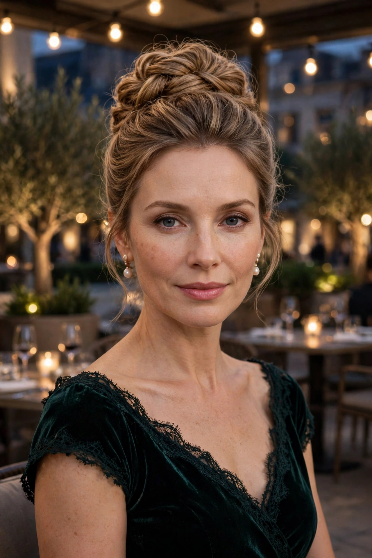 Textured chignon for fine hair with a full crown, refined with crown lift for an elegant evening out