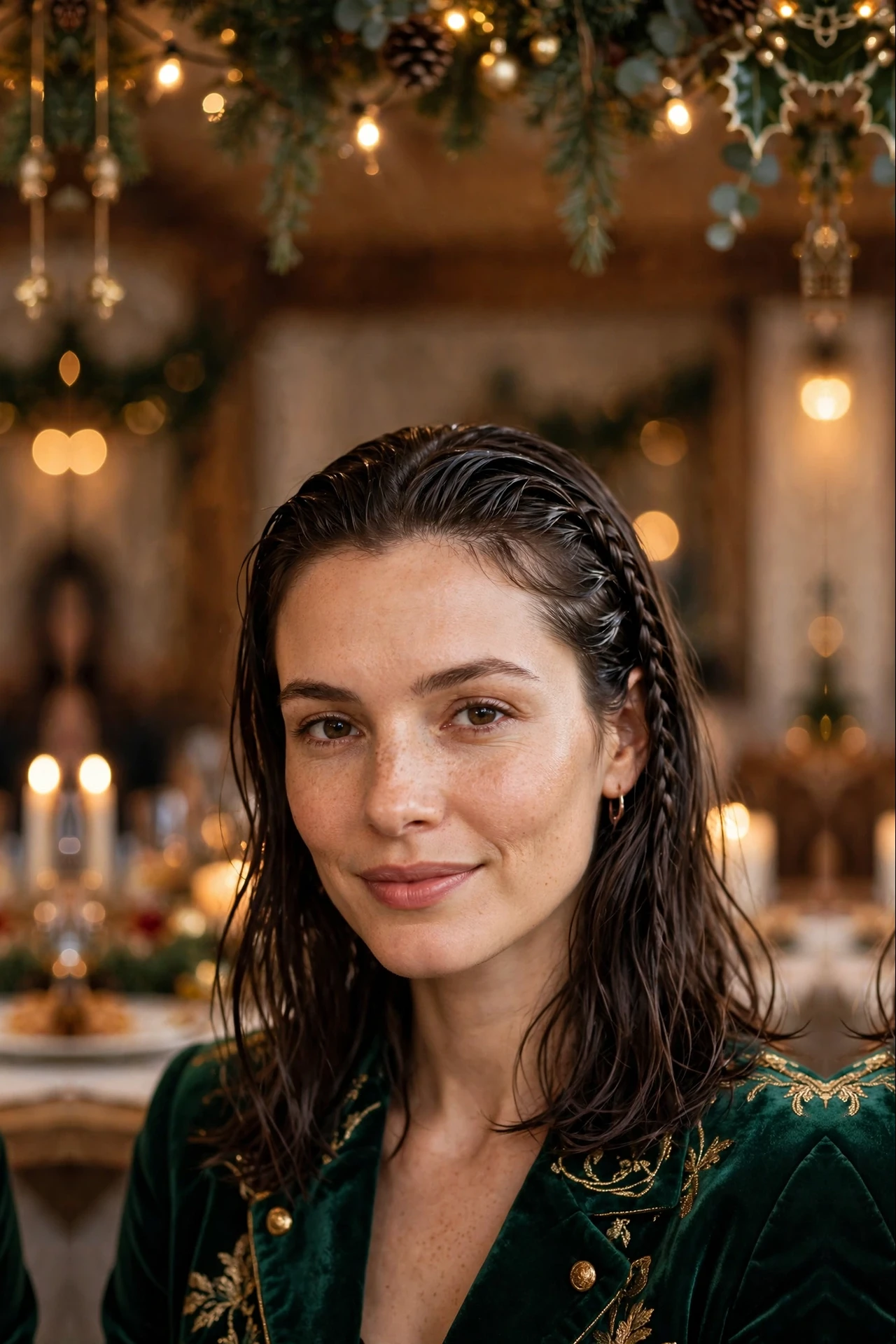 Effortless Shoulder-Length Wet-Look Slick with a Braided Detail
