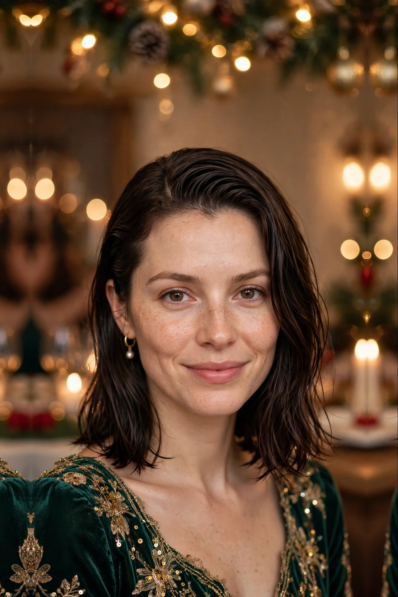 Dreamy Lob-Length Wet-Look Slick with a Side Part