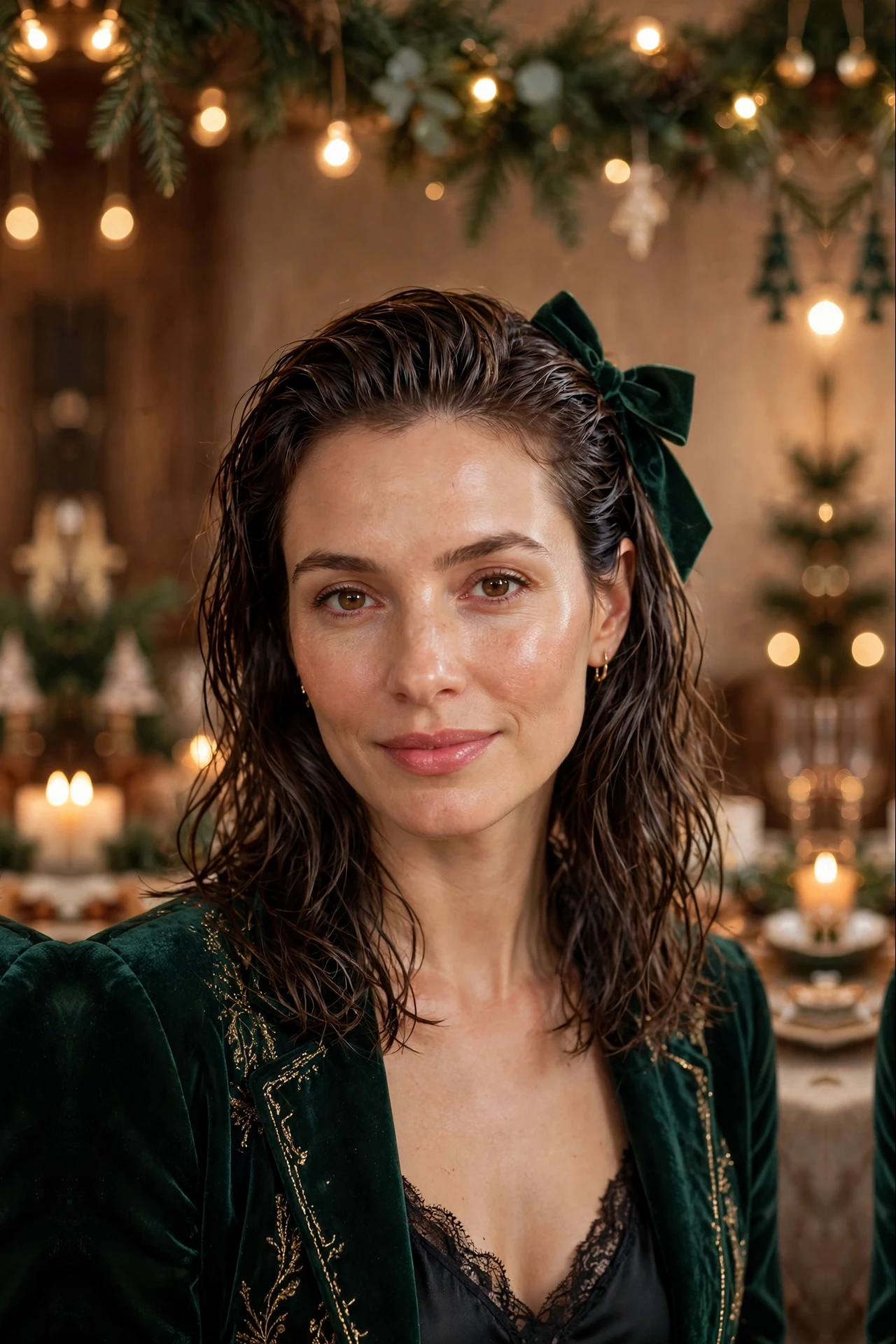 Textured Medium-Length Wet-Look Slick with a Velvet Bow
