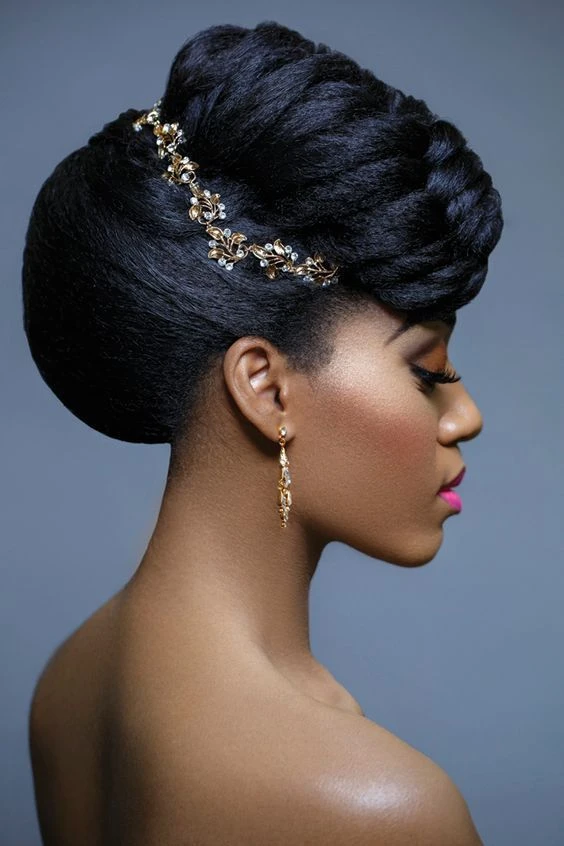 Voluminous Chin-Length Sleek Slicked Chignon with Delicate Hair Jewellery