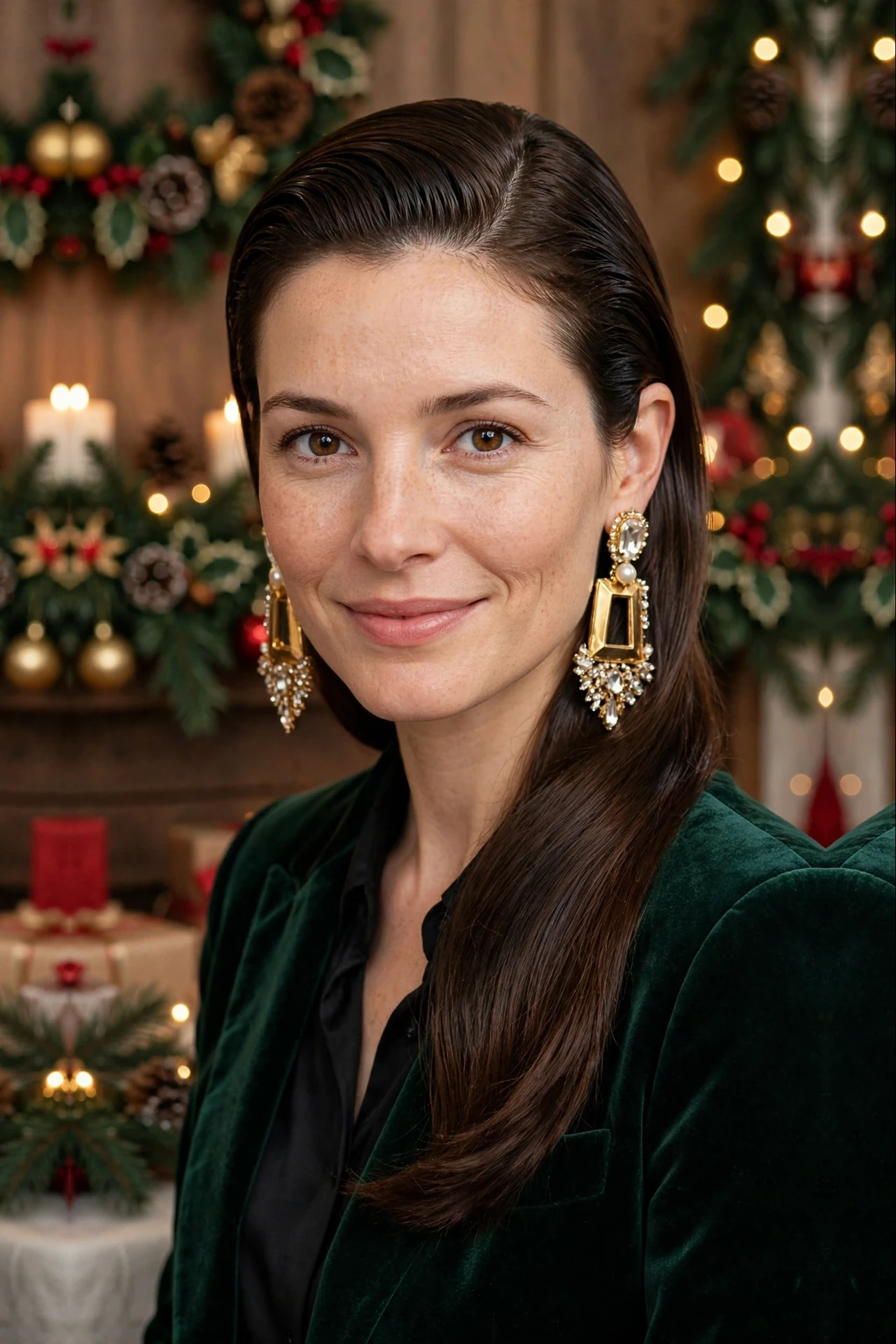 Polished Mid-Length Deep Side-Part Slick with Statement Earrings