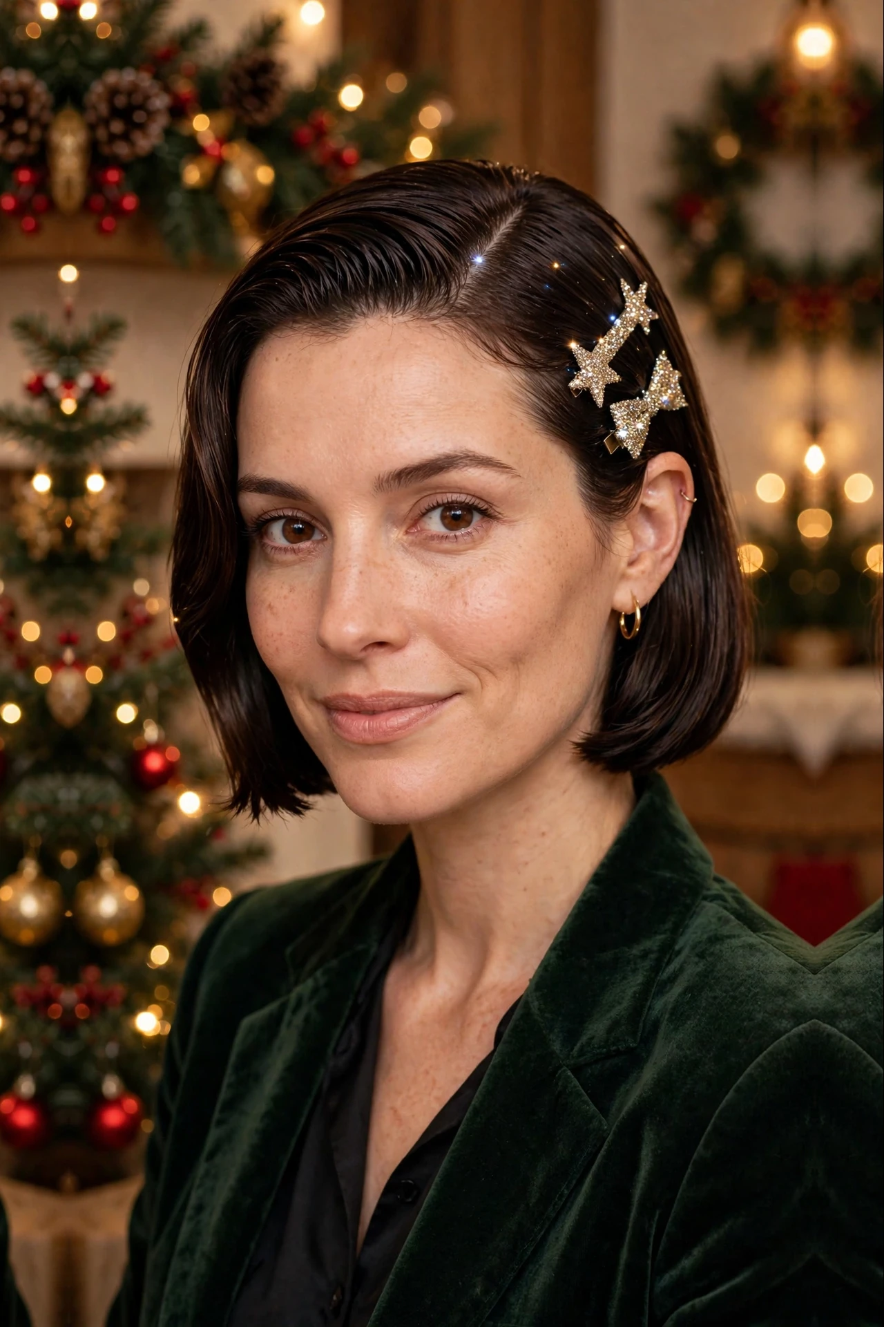 Classic Chin-Length Deep Side-Part Slick with Glitter Clips