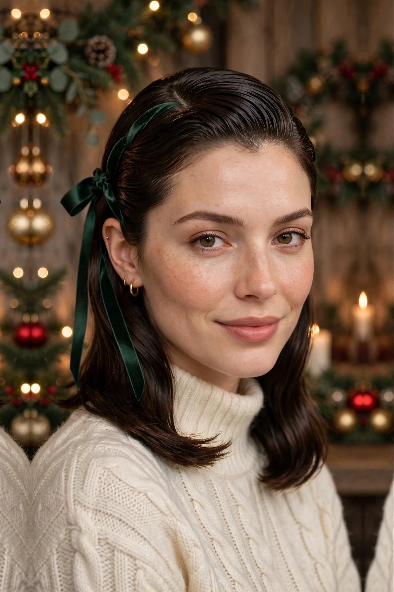 Chic Lob-Length Deep Side-Part Slick with a Satin Ribbon