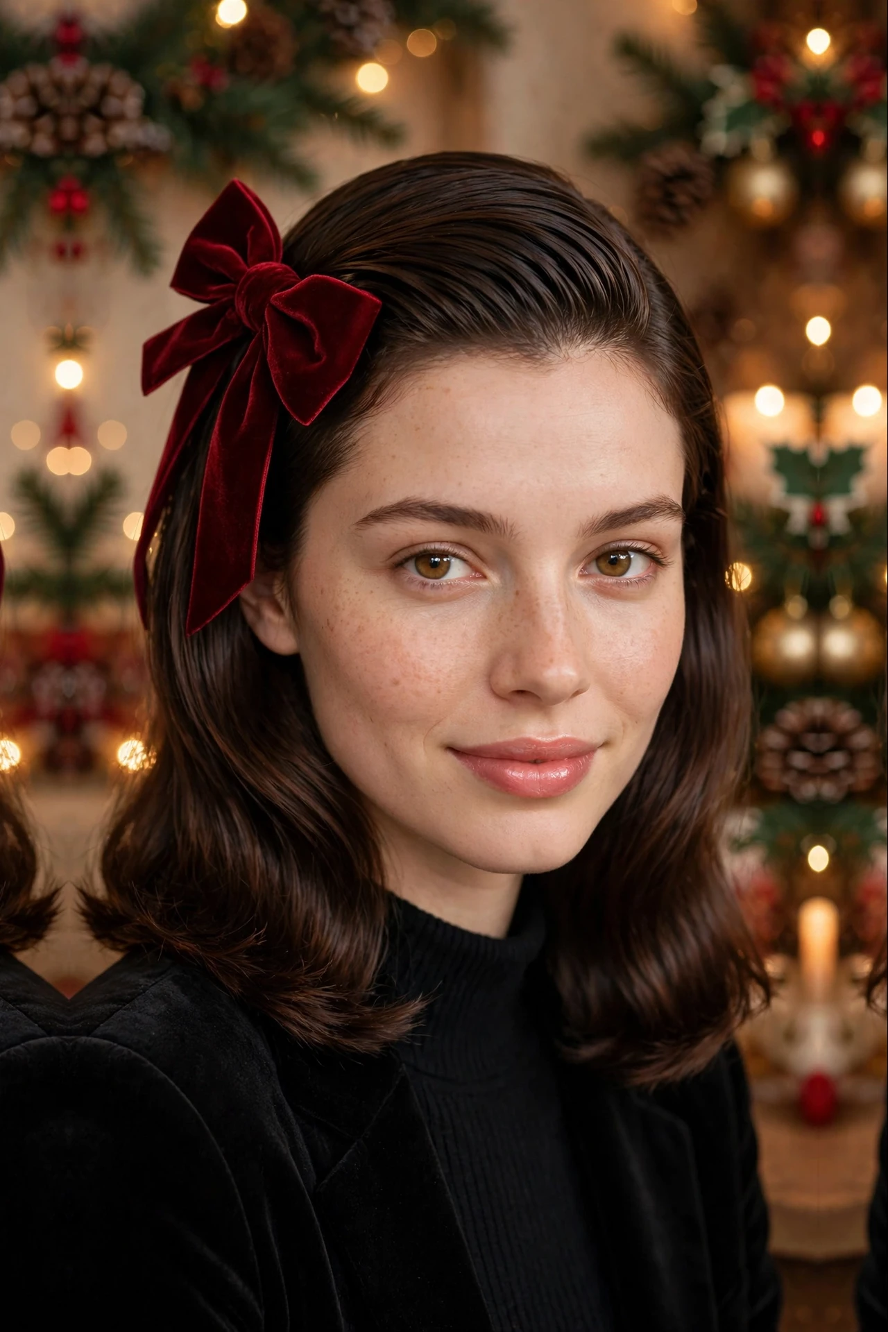 Dreamy Shoulder-Length Deep Side-Part Slick with a Velvet Bow