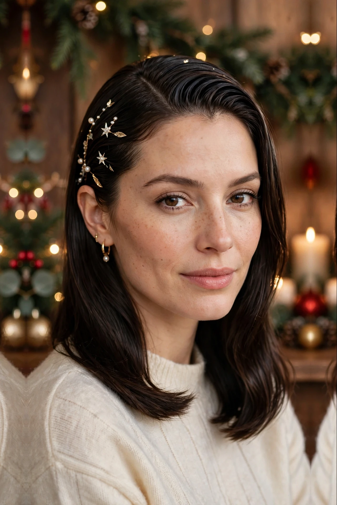 Silky Shoulder-Length Deep Side-Part Slick with Delicate Hair Jewellery