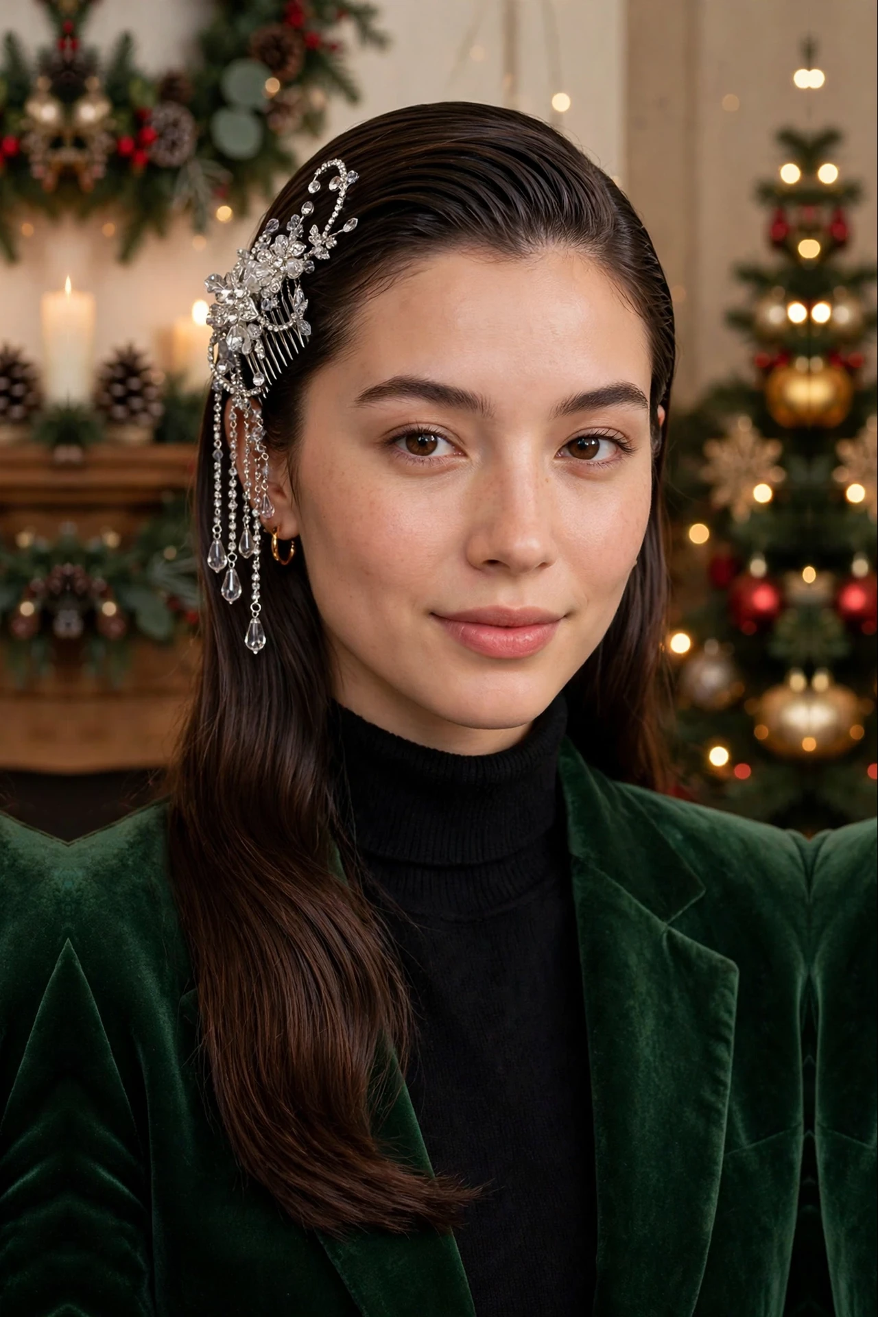 Polished Mid-Length Deep Side-Part Slick with a Crystal Comb