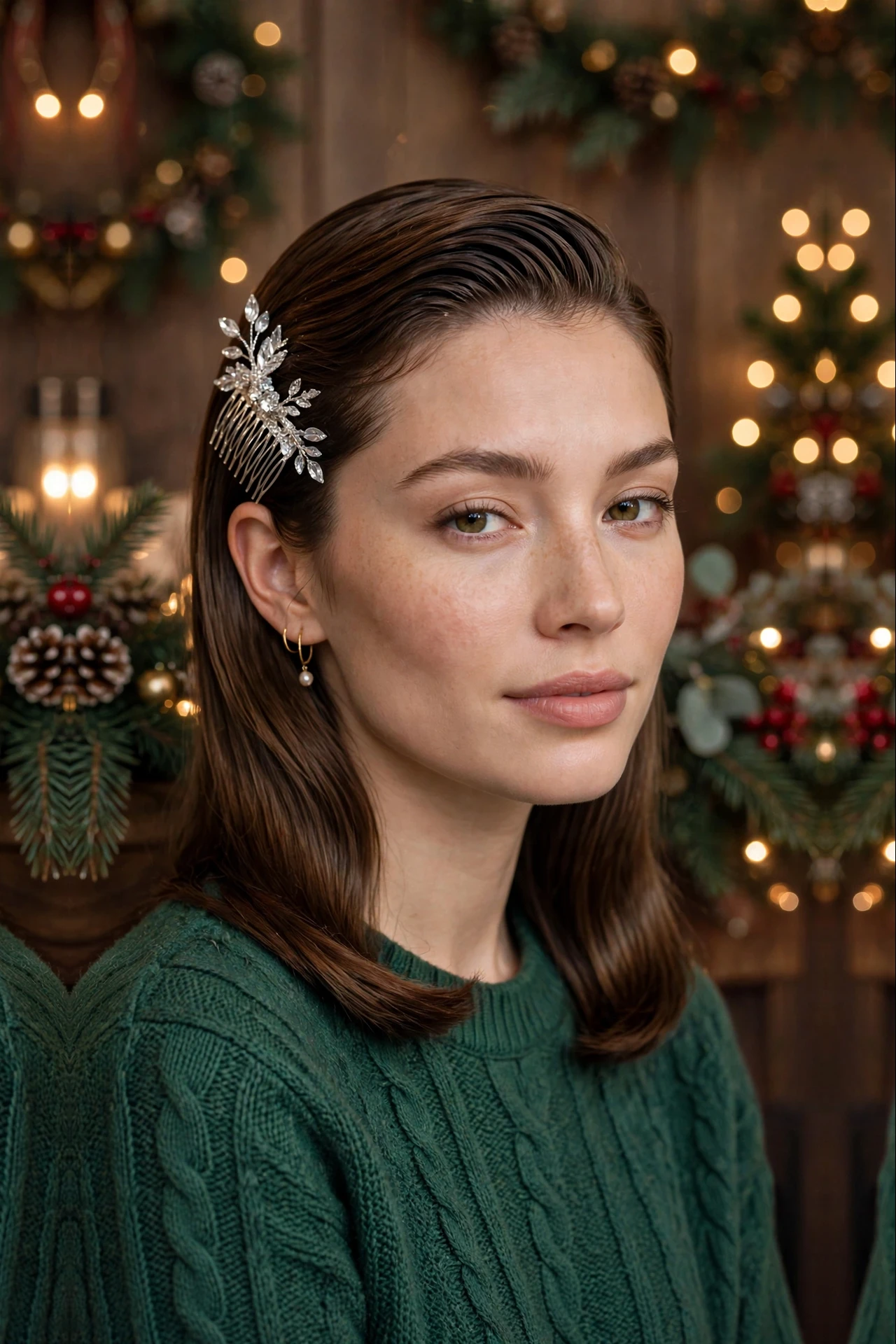 Silky Medium-Length Deep Side-Part Slick with a Crystal Comb