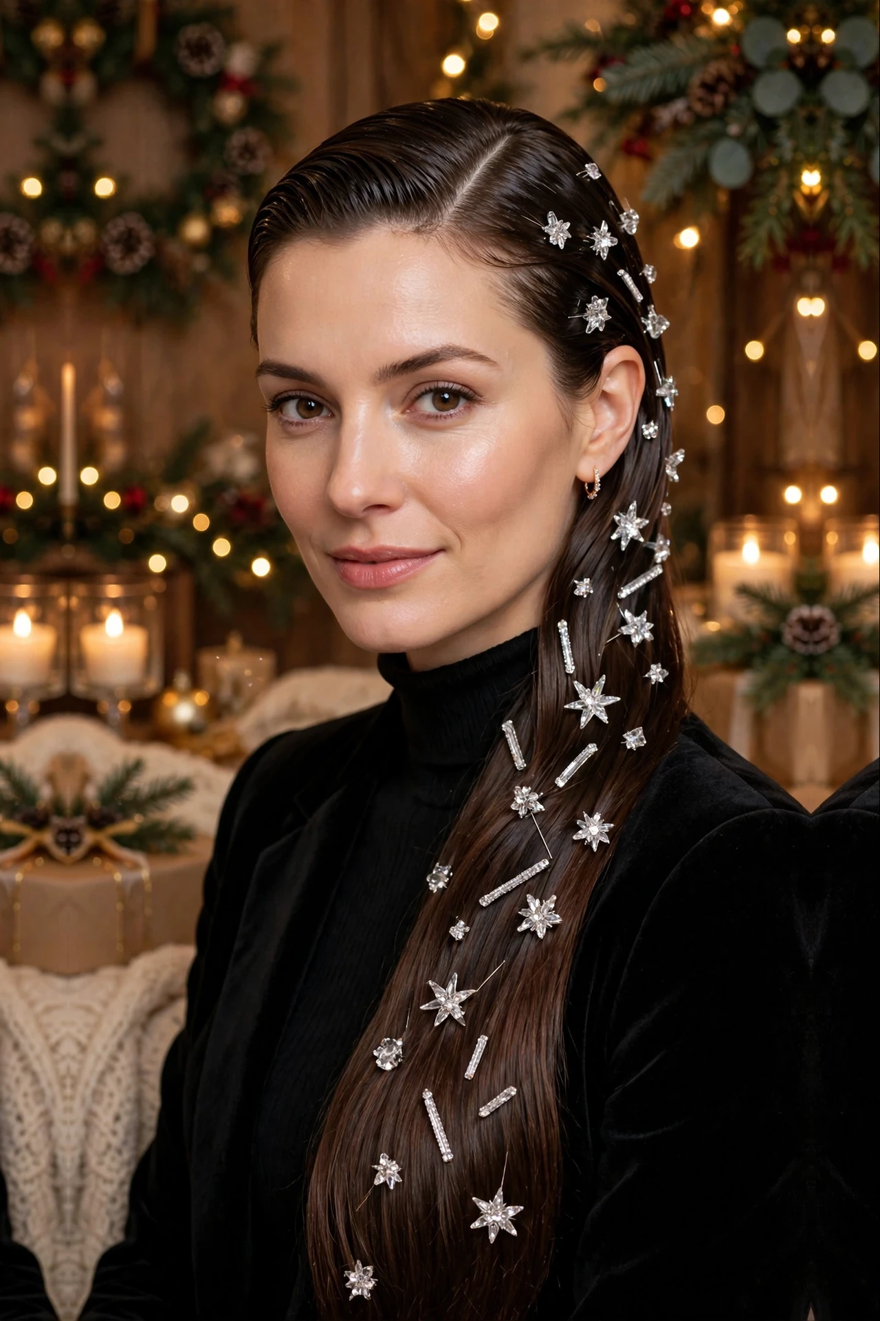 Refined Long Deep Side-Part Slick with Crystal Pins