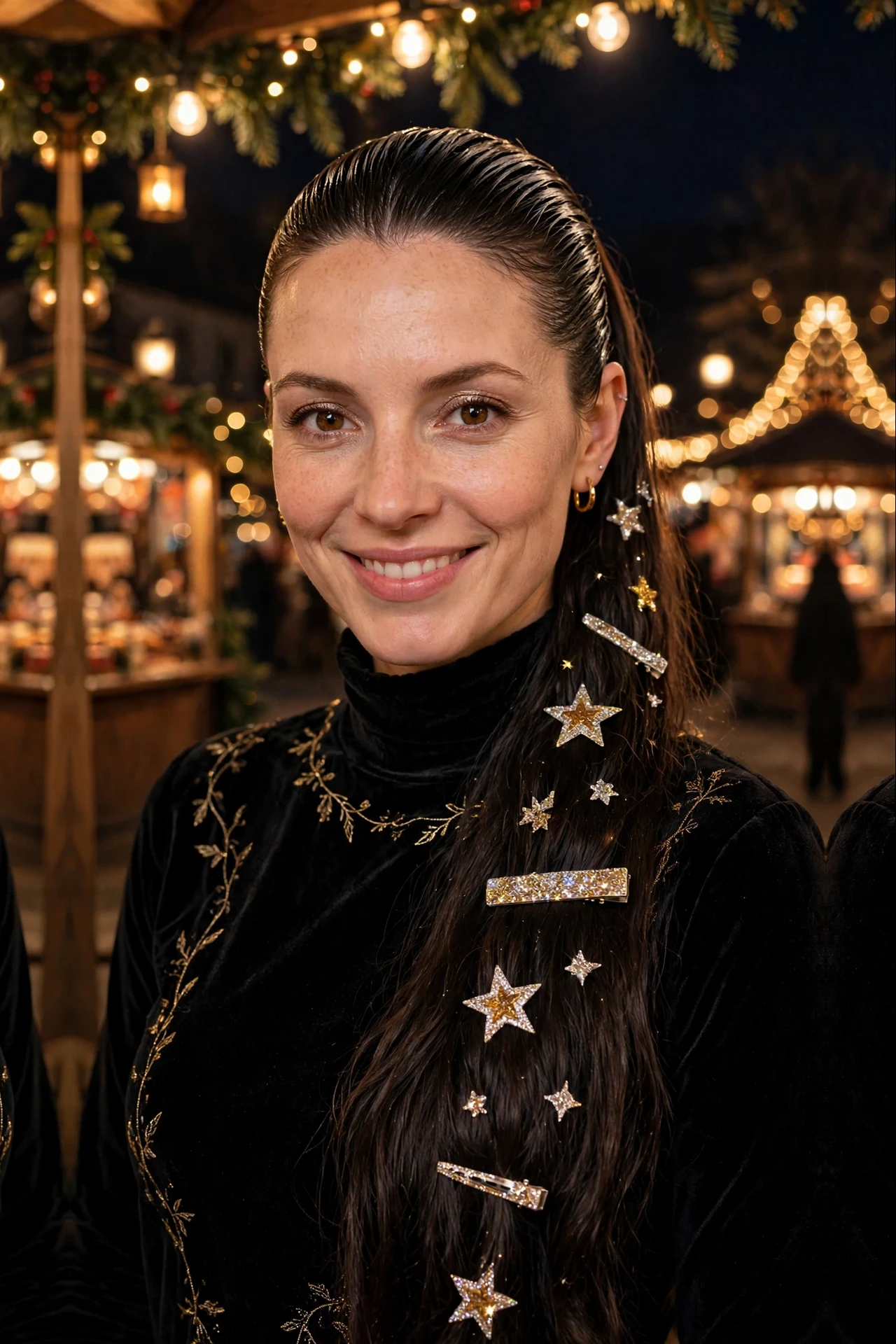 Textured Long Slick Ponytail with Glitter Clips