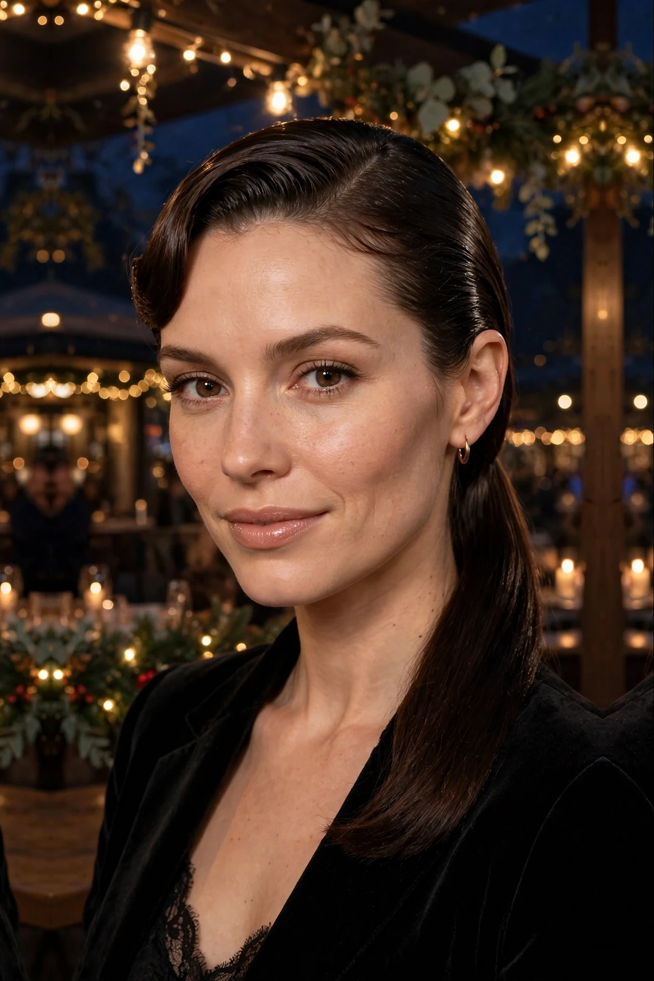Classic Chin-Length Slick Ponytail with a Side Part