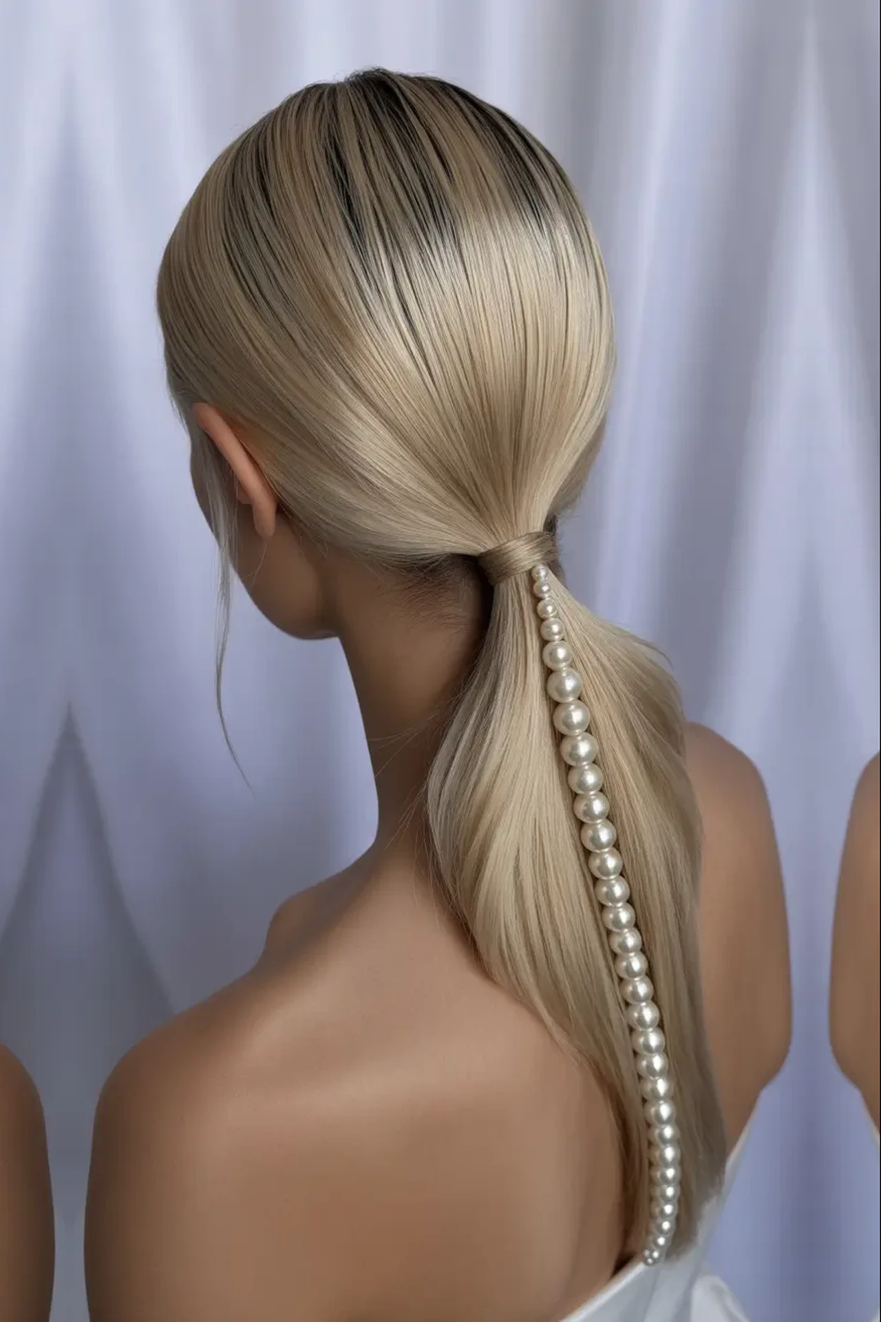 Modern Medium-Length Slick Ponytail with a Pearl Barrette