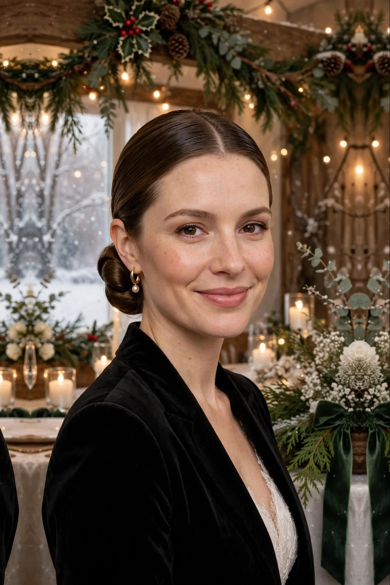 Sculpted Lob-Length Slicked Low Bun with a Centre Part