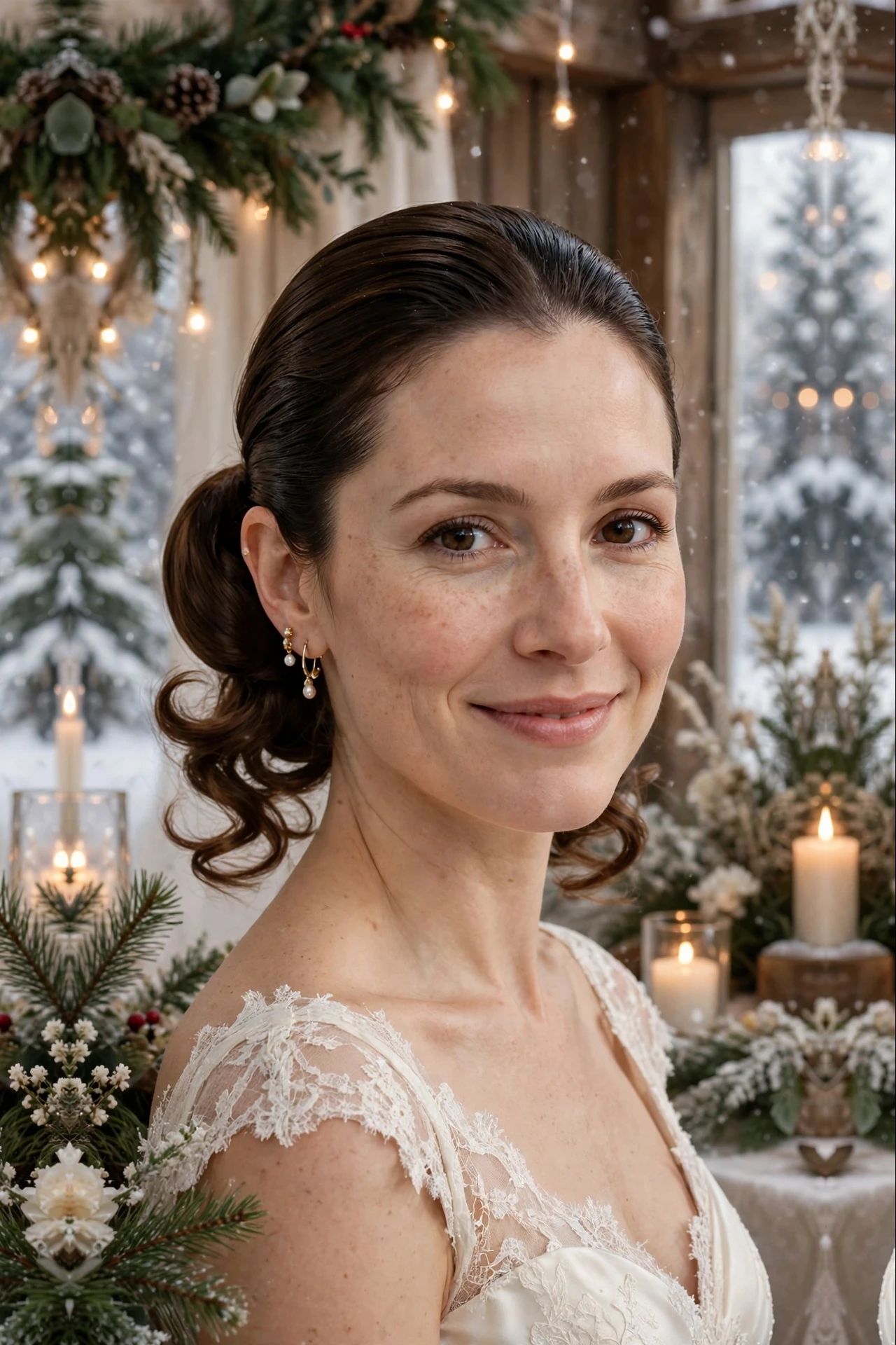 Silky Lob-Length Slicked Low Bun with Soft Curls at the Ends