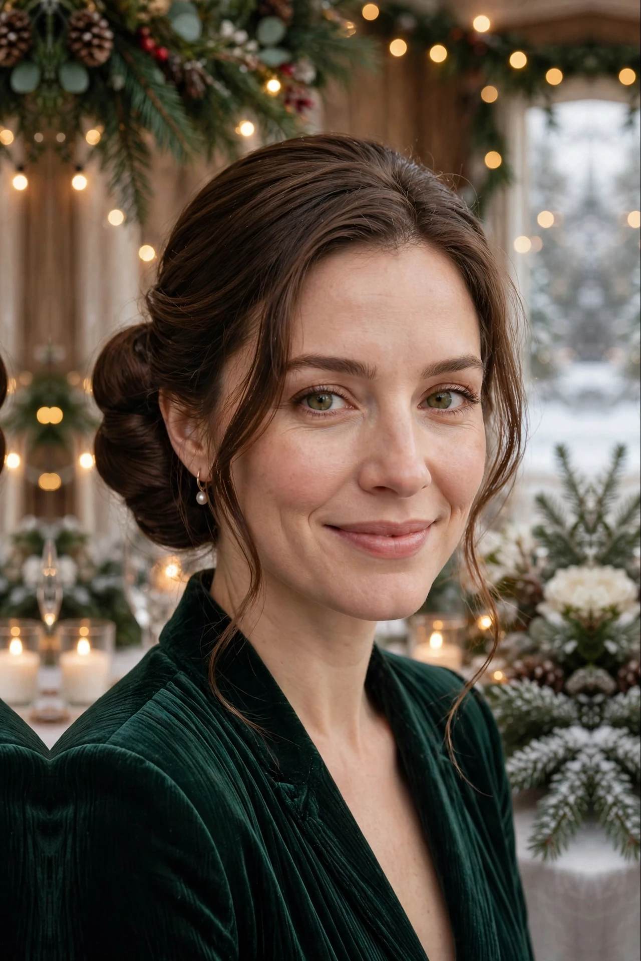 Voluminous Mid-Length Slicked Low Bun with Face-Framing Strands