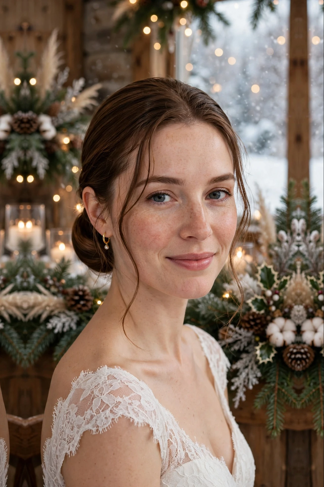 Dreamy Collarbone-Length Slicked Low Bun with Wispy Front Pieces