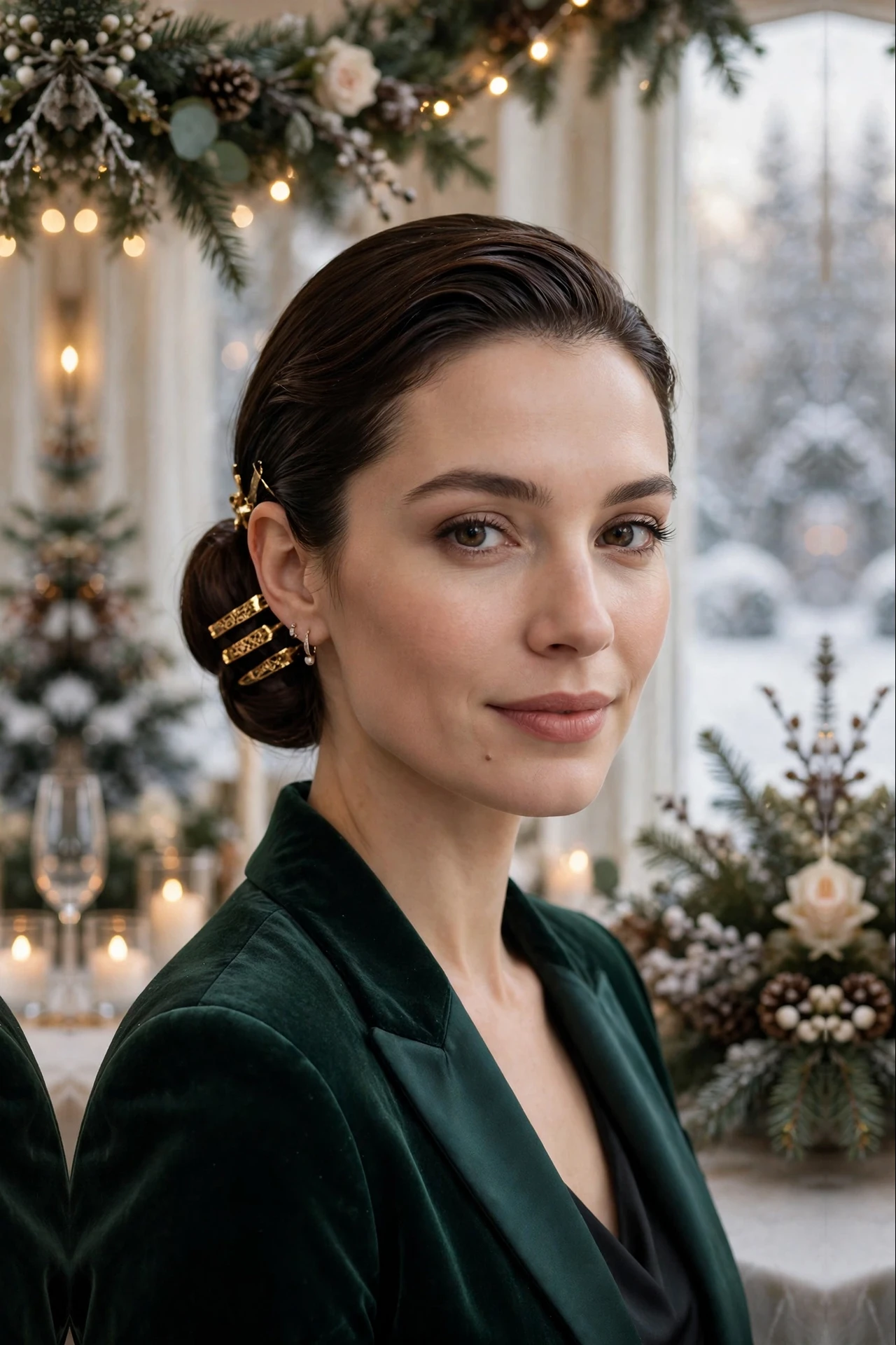 Chic Lob-Length Slicked Low Bun with Gold Clips