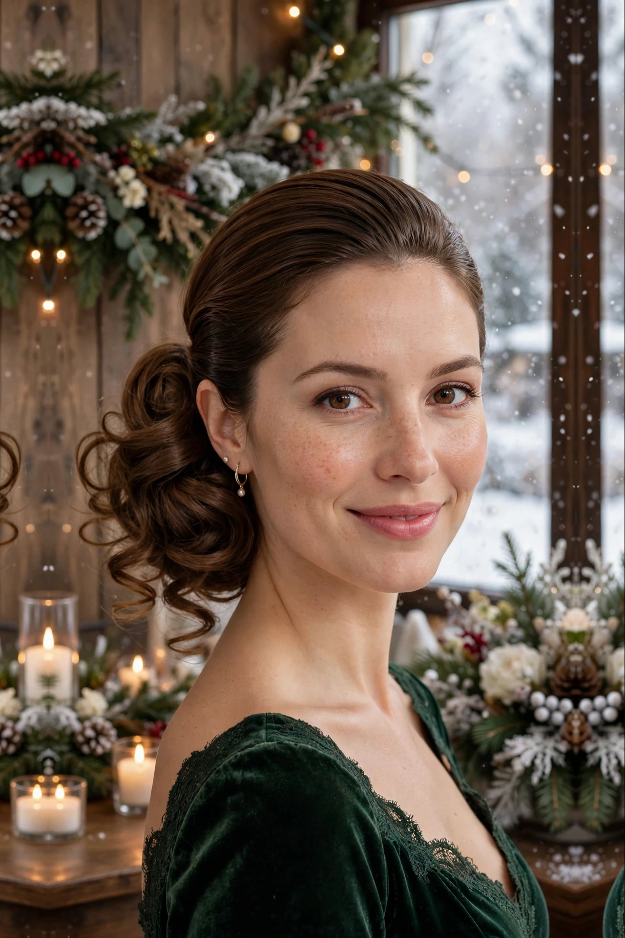 Voluminous Medium-Length Slicked Low Bun with Soft Curls at the Ends