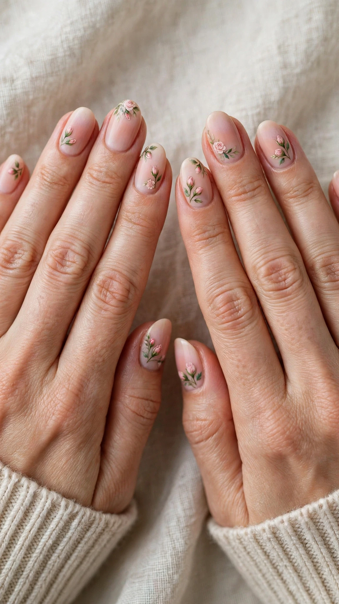 Rosebud with a soft ombre fade on blush nude oval nails