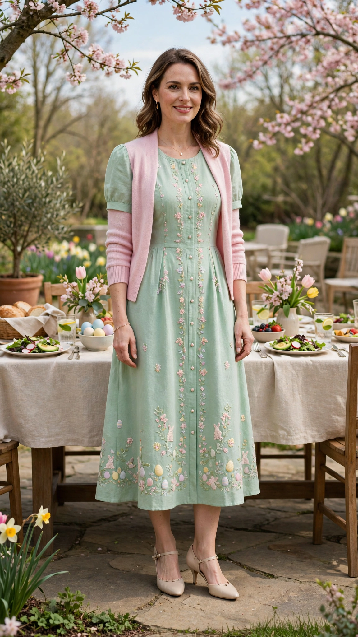38 Easter Midi Dress Outfits with a Cardigan for Spring That Are Fresh, Chic and Easy to Wear 18 Mint Easter Midi Dress Outfit with a pastel cardigan and kitten heels
