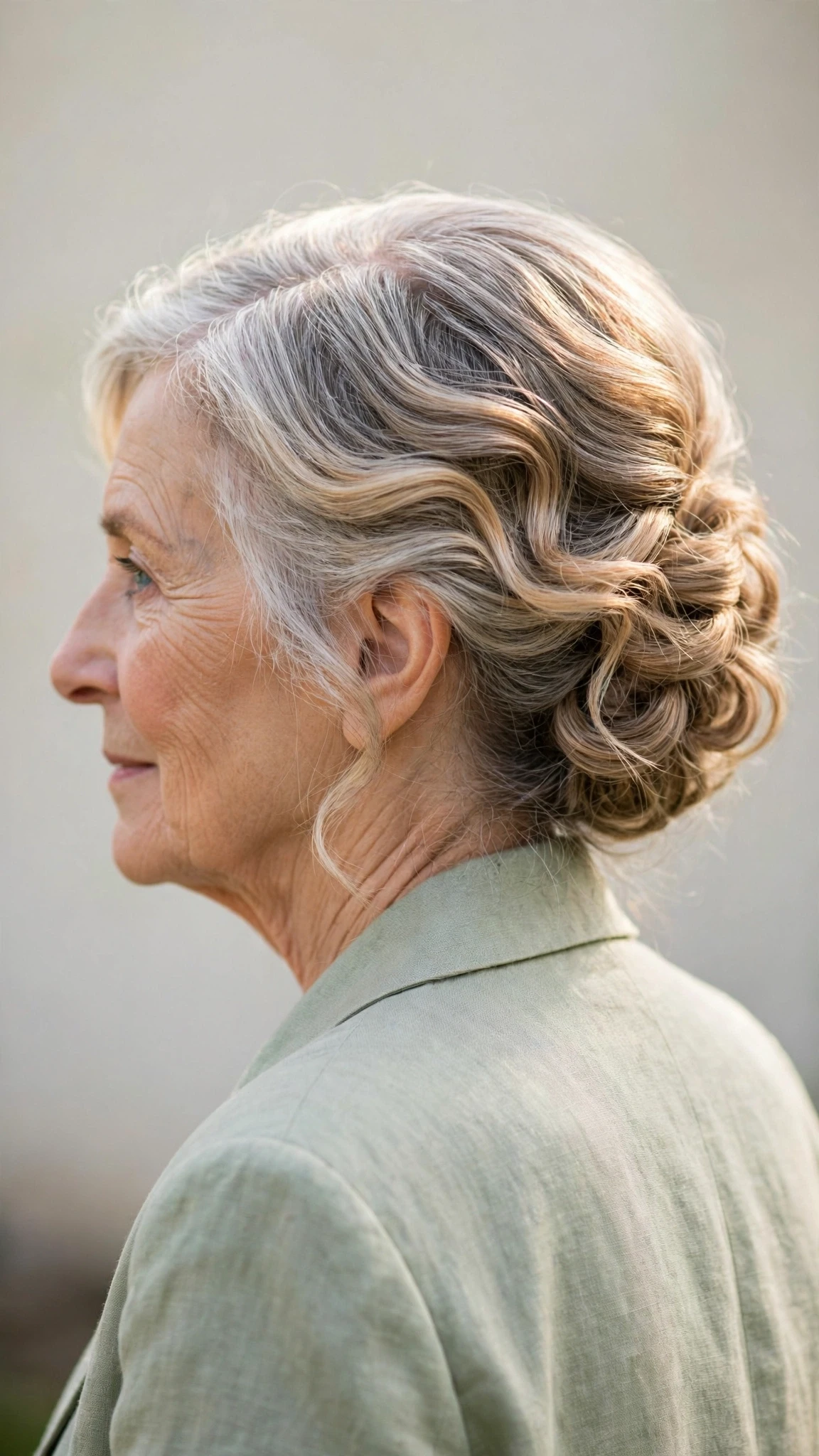 Effortless Spring Updos For Garden Parties With Soft Waves, A Deep Side Part And Sunlit Dimension
